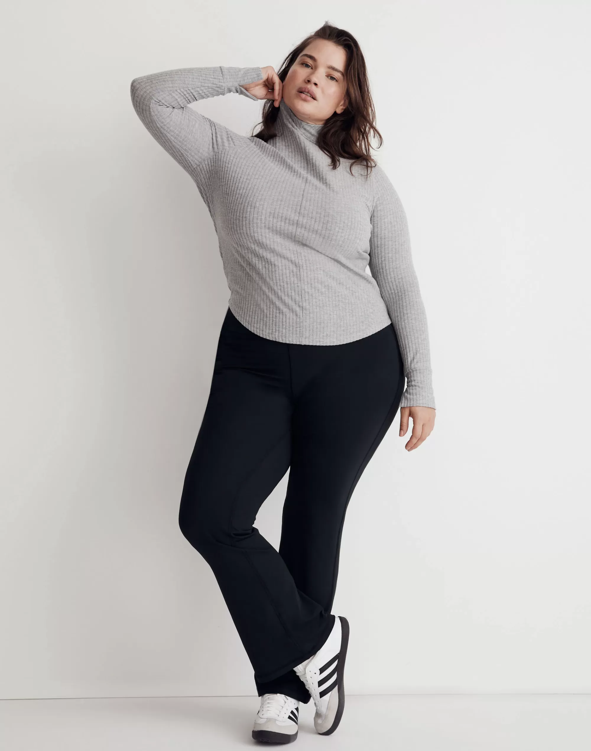 Madewell Tees>Plus Mwl Brushed Rib Long-Sleeve Turtleneck Top Heather Gray