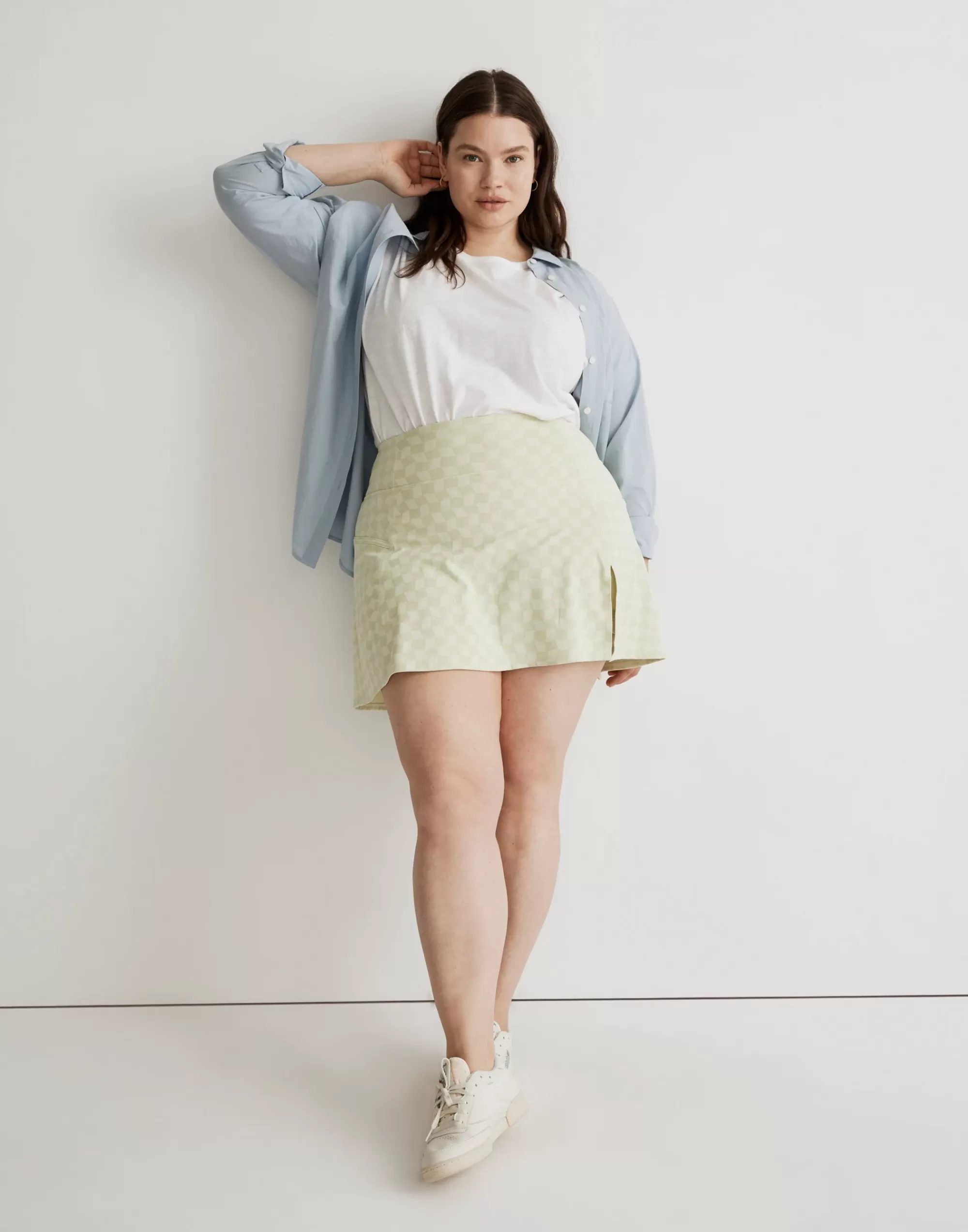 Madewell Skirts>Plus Mwl Flex Side Slit Skirt In Checkerboard Faded Seagrass