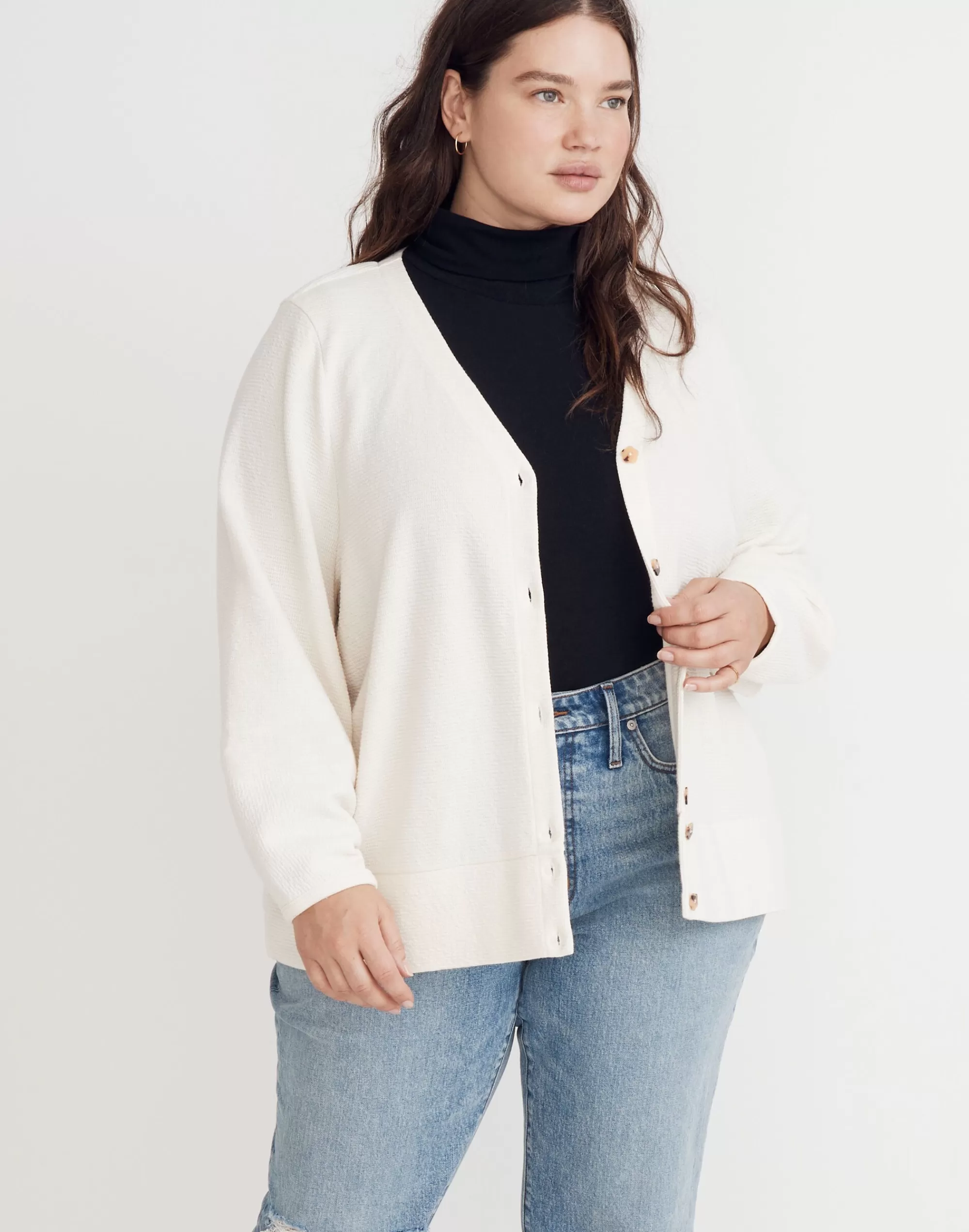 Madewell Tees>Plus Pieced-Sleeve Cardigan Antique Cream