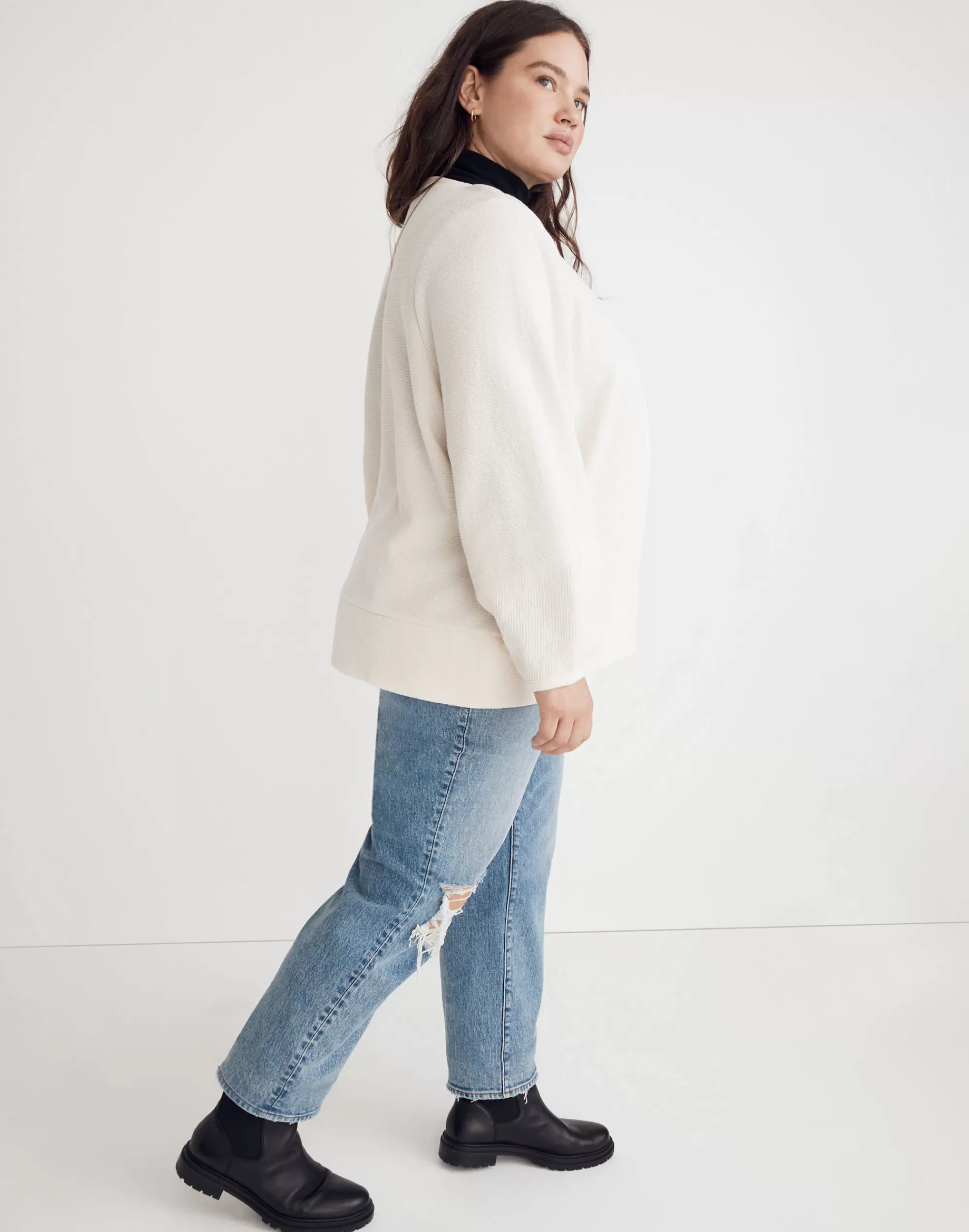 Madewell Tees>Plus Pieced-Sleeve Cardigan Antique Cream