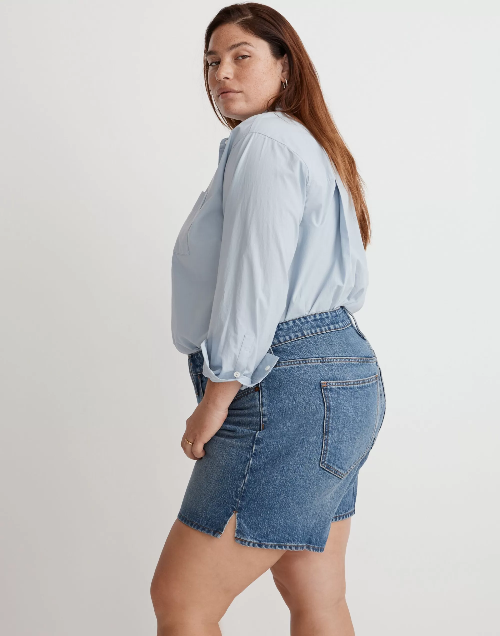 Madewell Relaxed Shorts>Plus Relaxed Mid-Length Denim Shorts In : Side-Slit Edition Kimbrough Wash