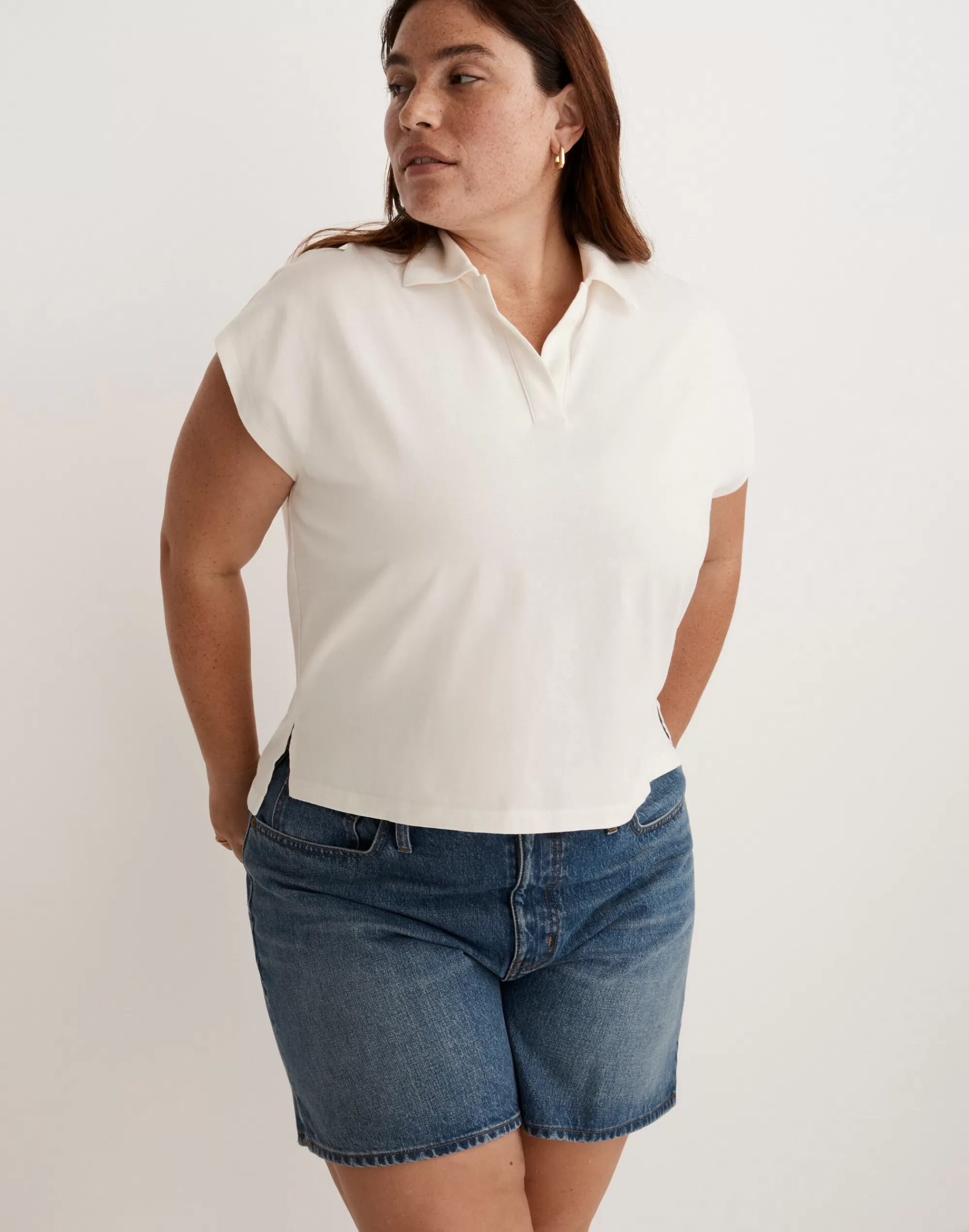 Madewell Tees>Plus Relaxed Polo Tee Lighthouse