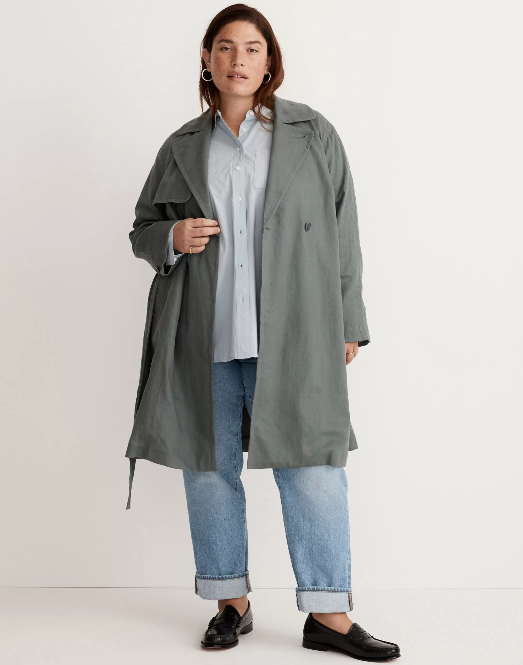 Madewell Jackets>Plus Textural Trench Coat Architect Green