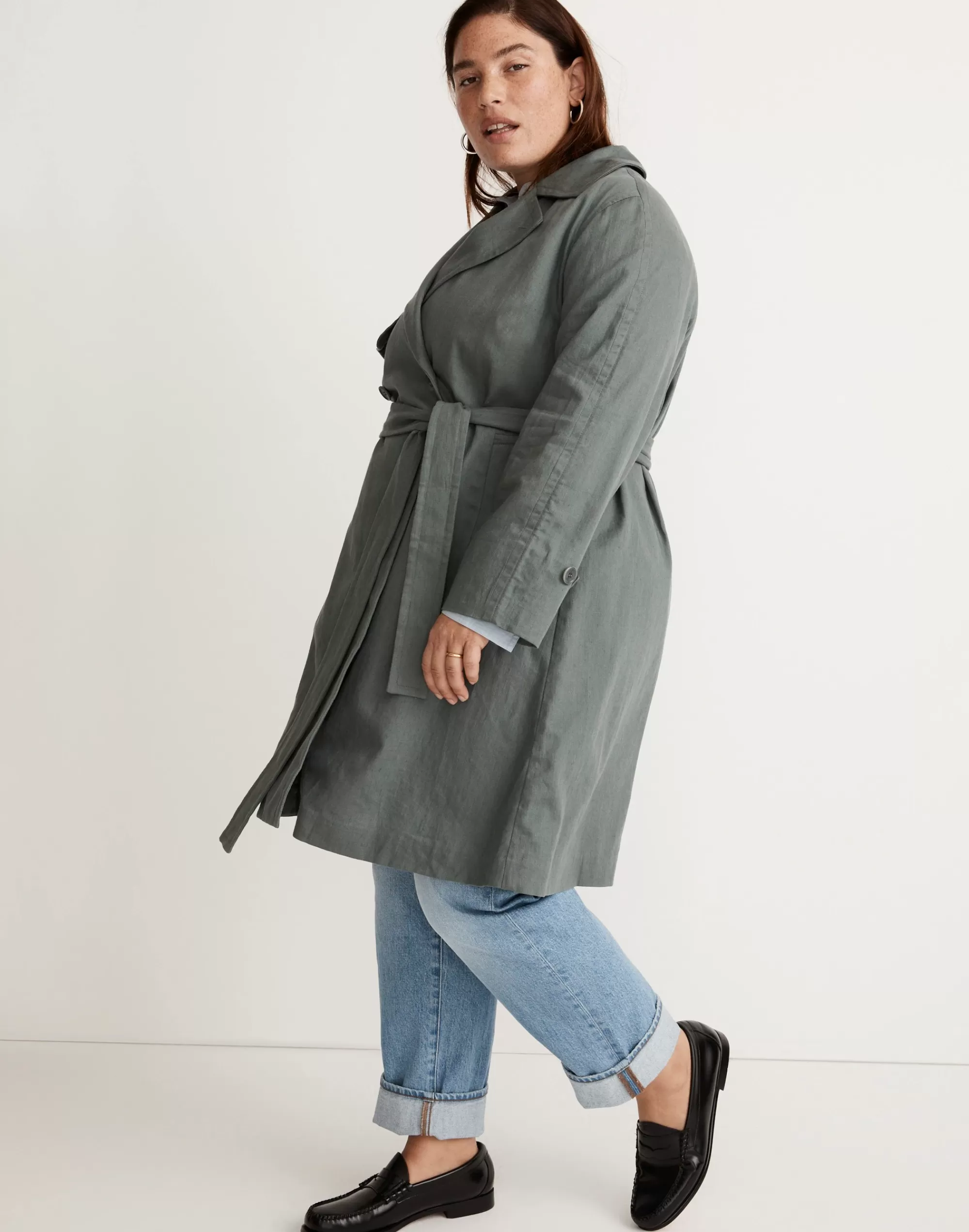 Madewell Jackets>Plus Textural Trench Coat Architect Green