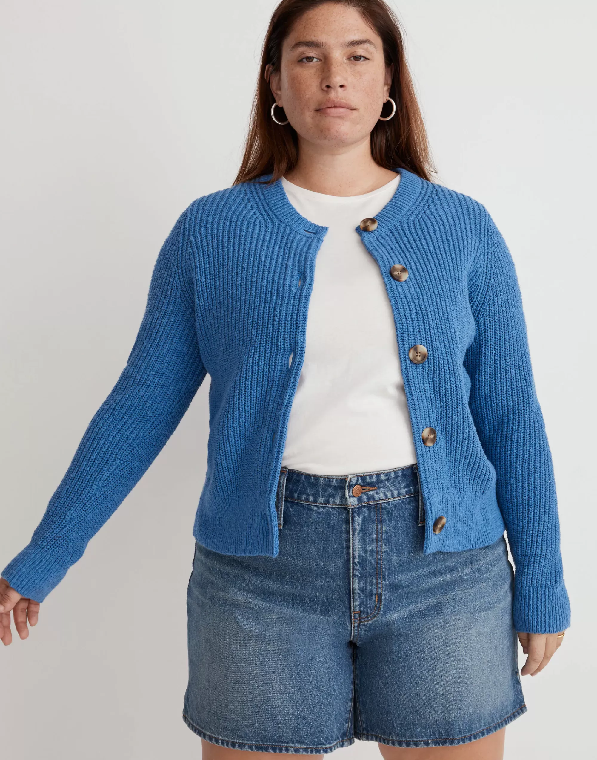 Madewell Tees>Plus Textural-Knit Cardigan Sweater Hermitage Blue