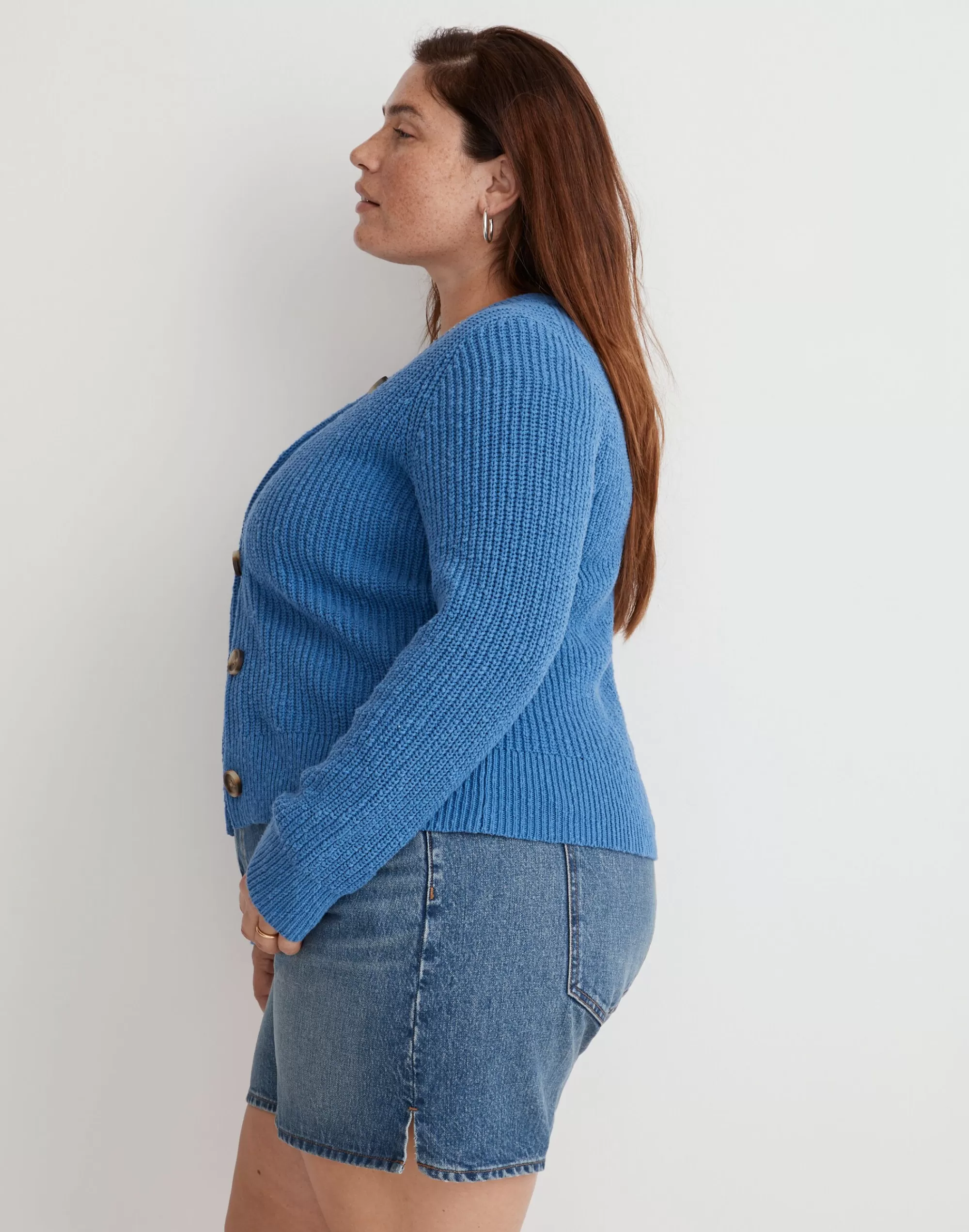 Madewell Sweaters>Plus Textural-Knit Cardigan Sweater Hermitage Blue