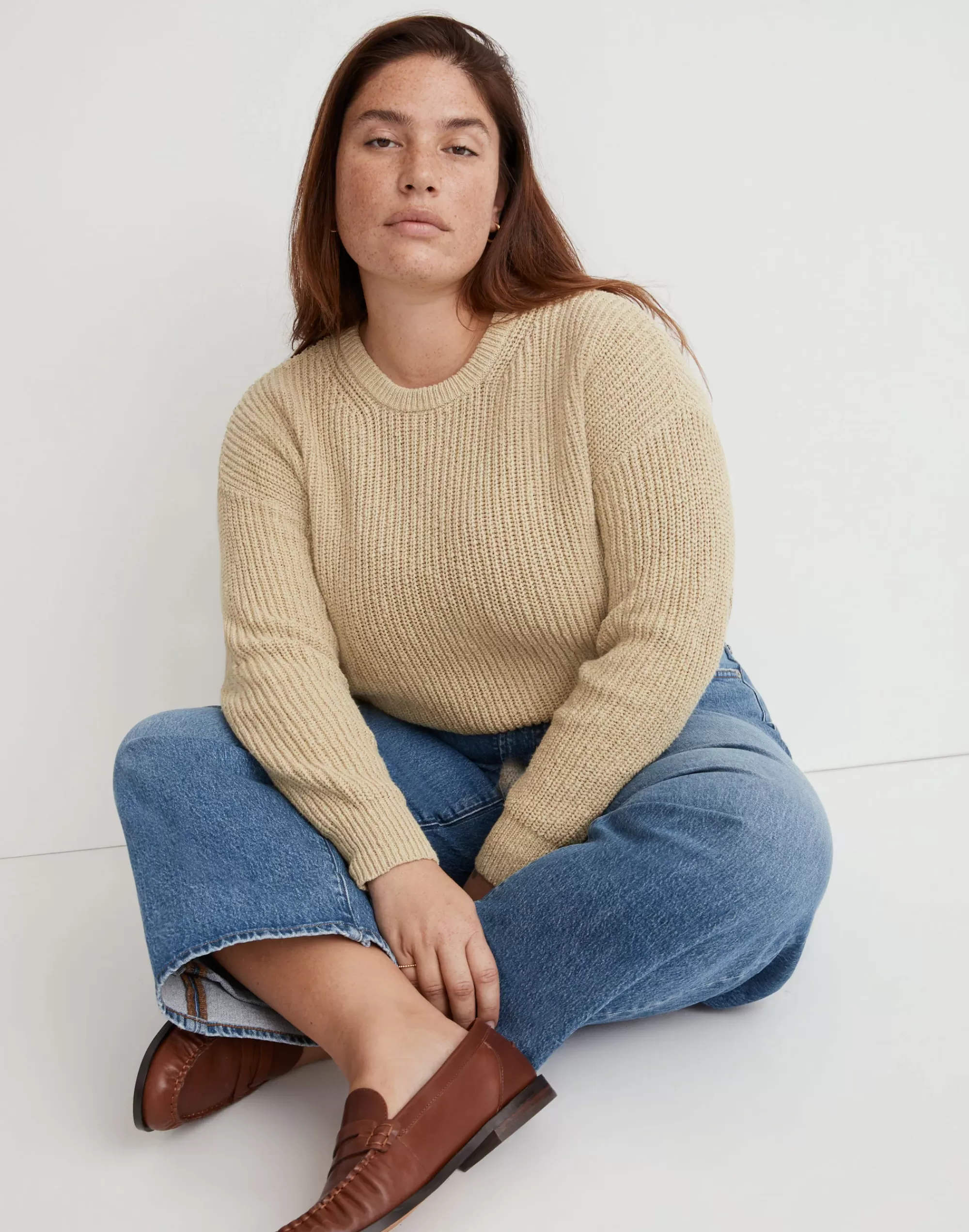 Madewell Tees>Plus Textural-Knit Pullover Sweater Pale Lichen