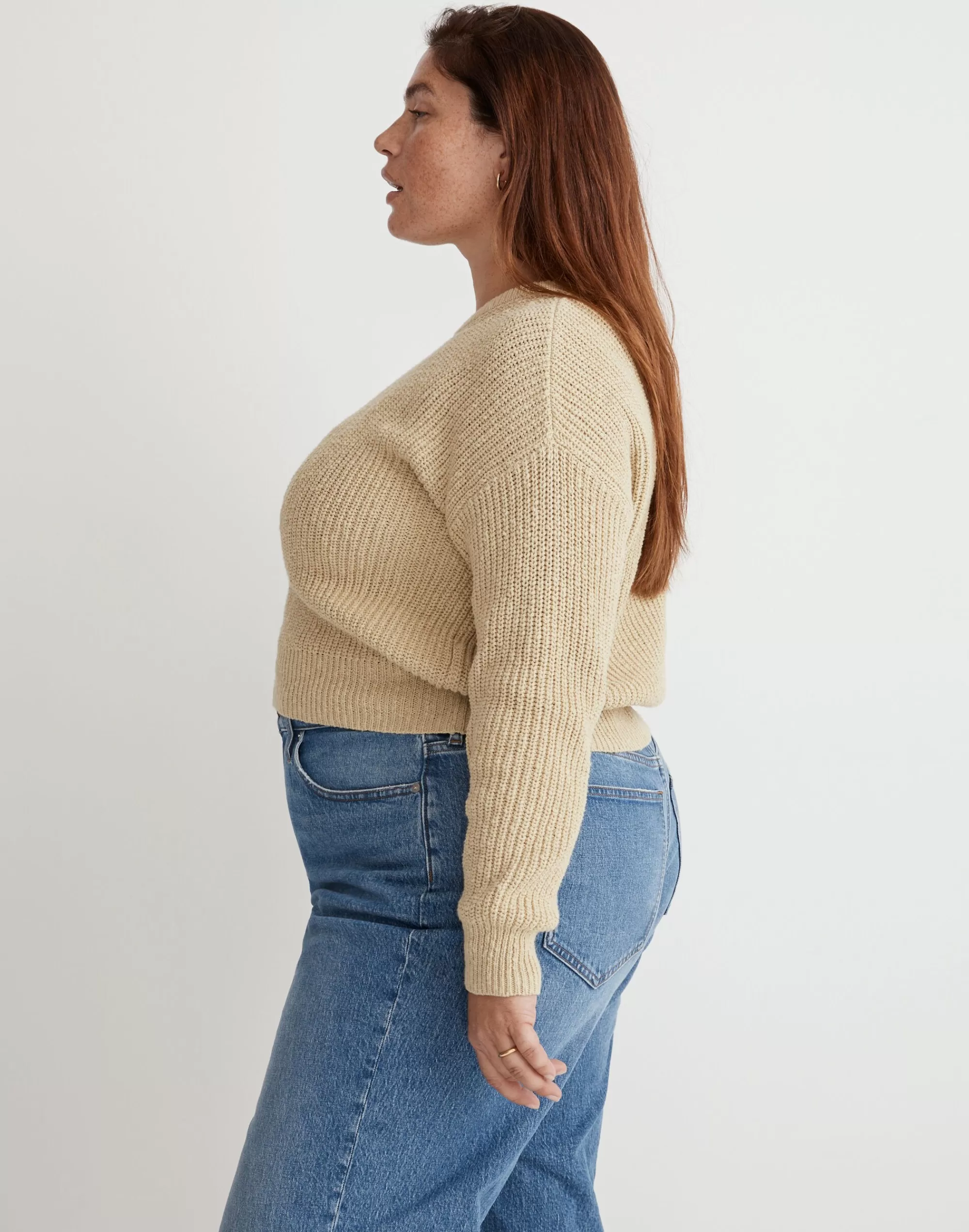 Madewell Tees>Plus Textural-Knit Pullover Sweater Pale Lichen