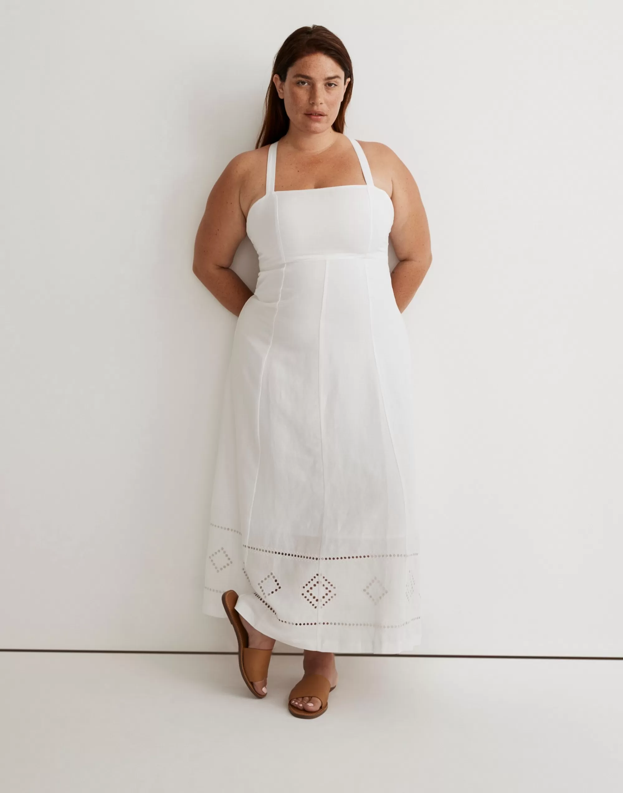 Madewell Dresses>Plus Tie-Back Cami Midi Dress Eyelet White