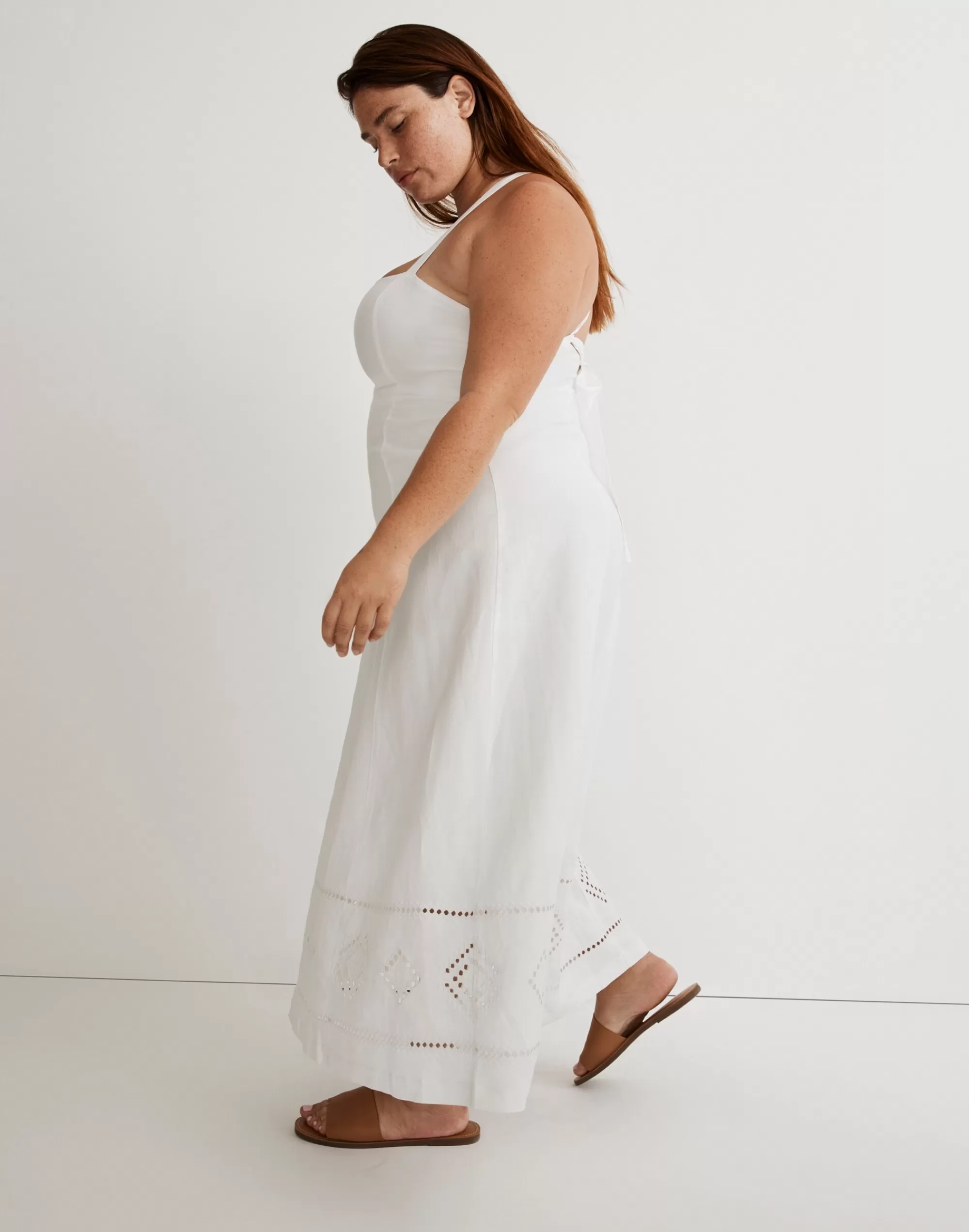 Madewell Dresses>Plus Tie-Back Cami Midi Dress Eyelet White