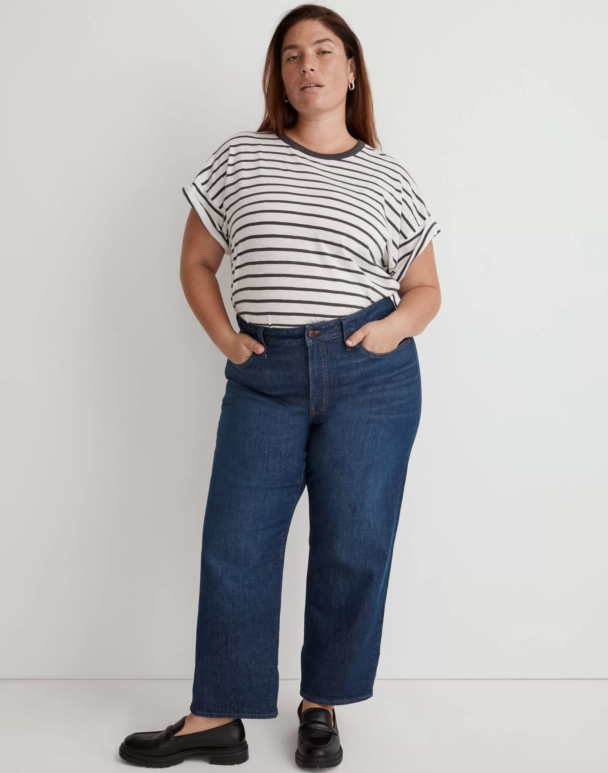 Madewell Tees>Plus Whisper Cotton Crewneck Tee In Darville Stripe Lobster Stripe