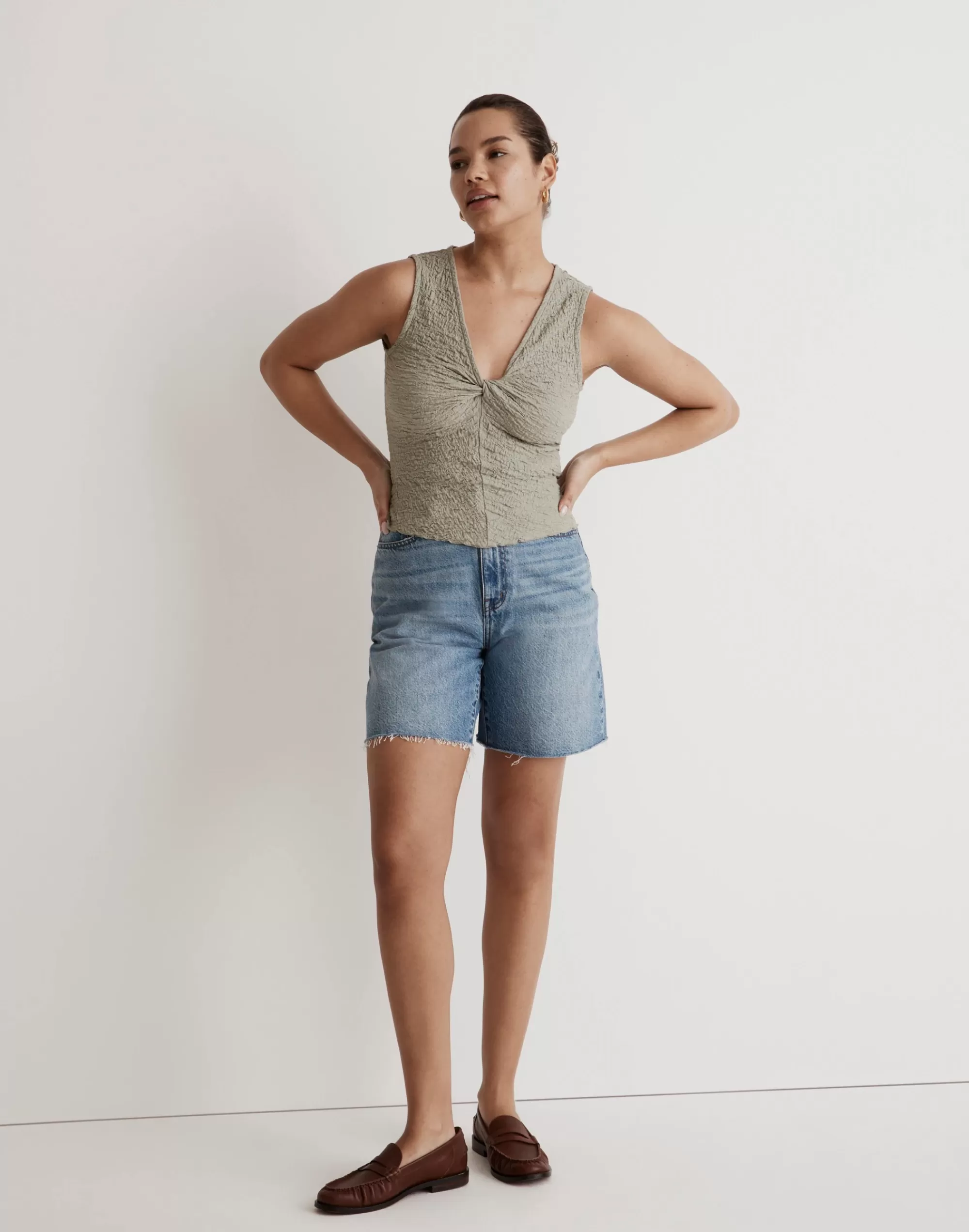 Madewell Tees>Popcorn-Knit Twist-Front Sleeveless Top Forgotten Landscape