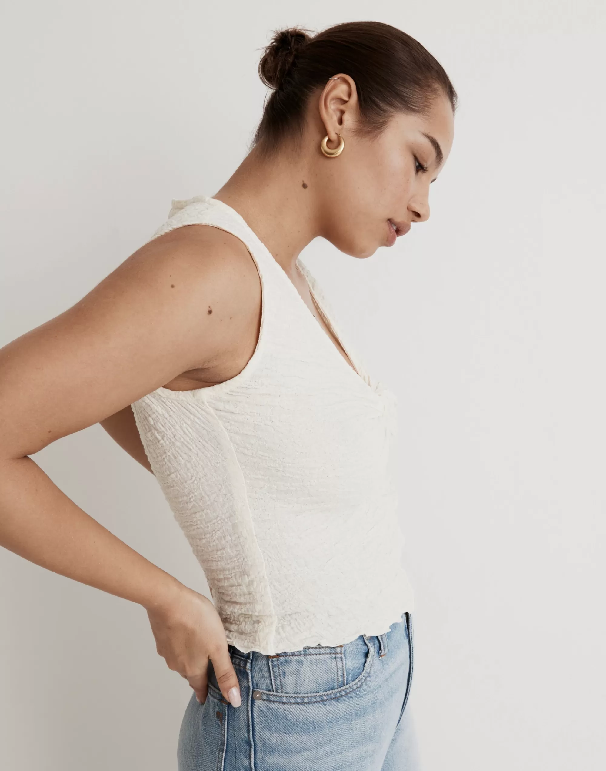 Madewell Tees>Popcorn-Knit Twist-Front Sleeveless Top Antique Cream