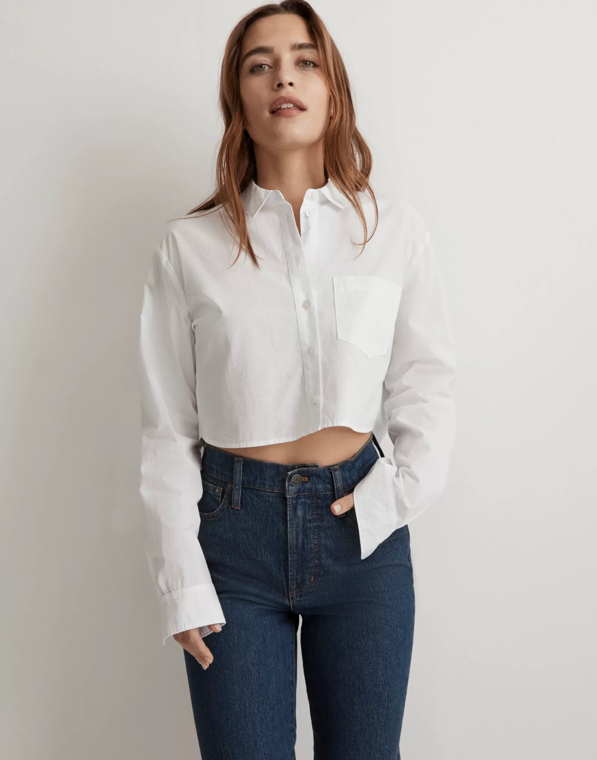 Madewell Tops & Shirts>Poplin Oversized Supercrop Ex-Boyfriend Shirt Eyelet White