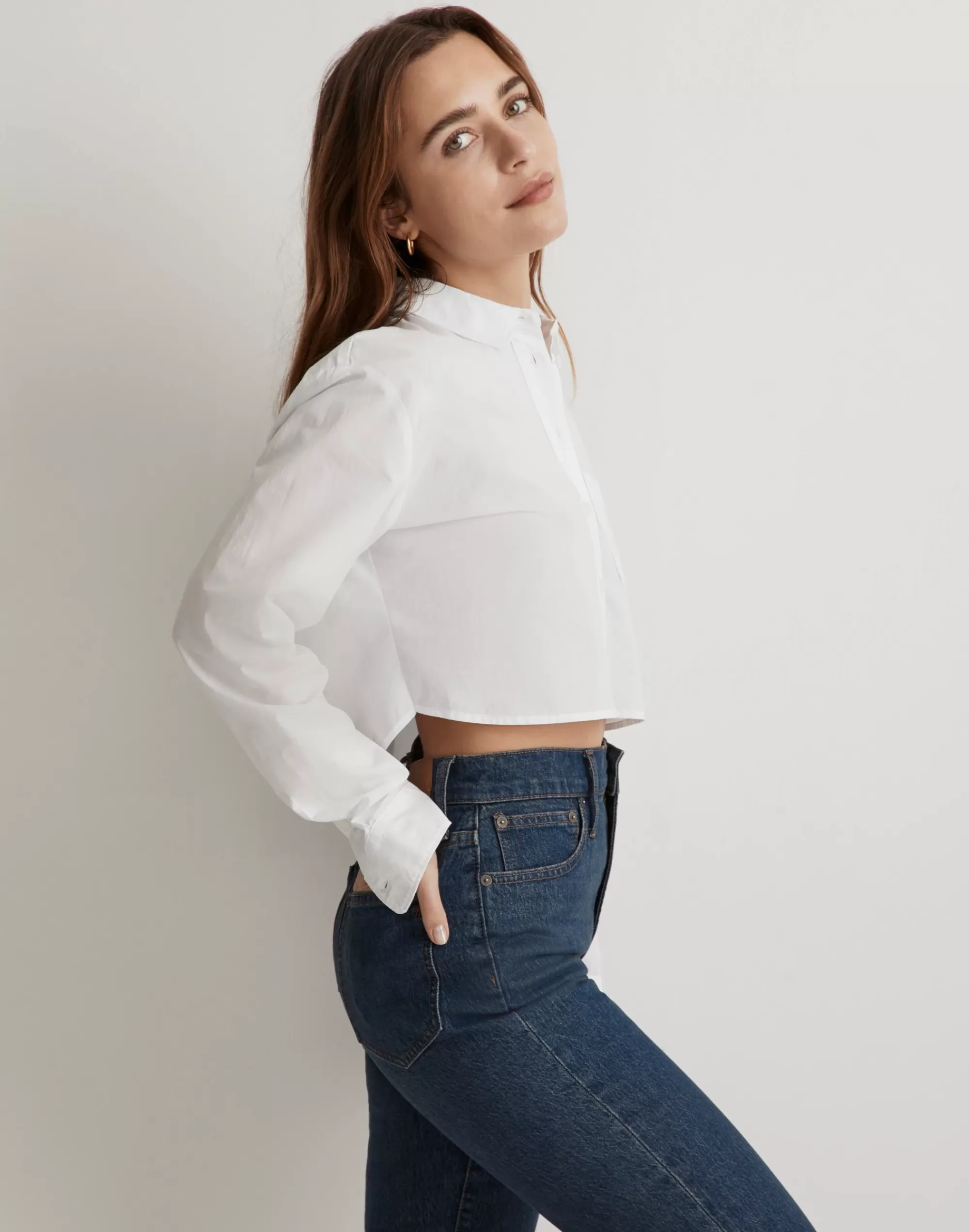 Madewell Tops & Shirts>Poplin Oversized Supercrop Ex-Boyfriend Shirt Eyelet White