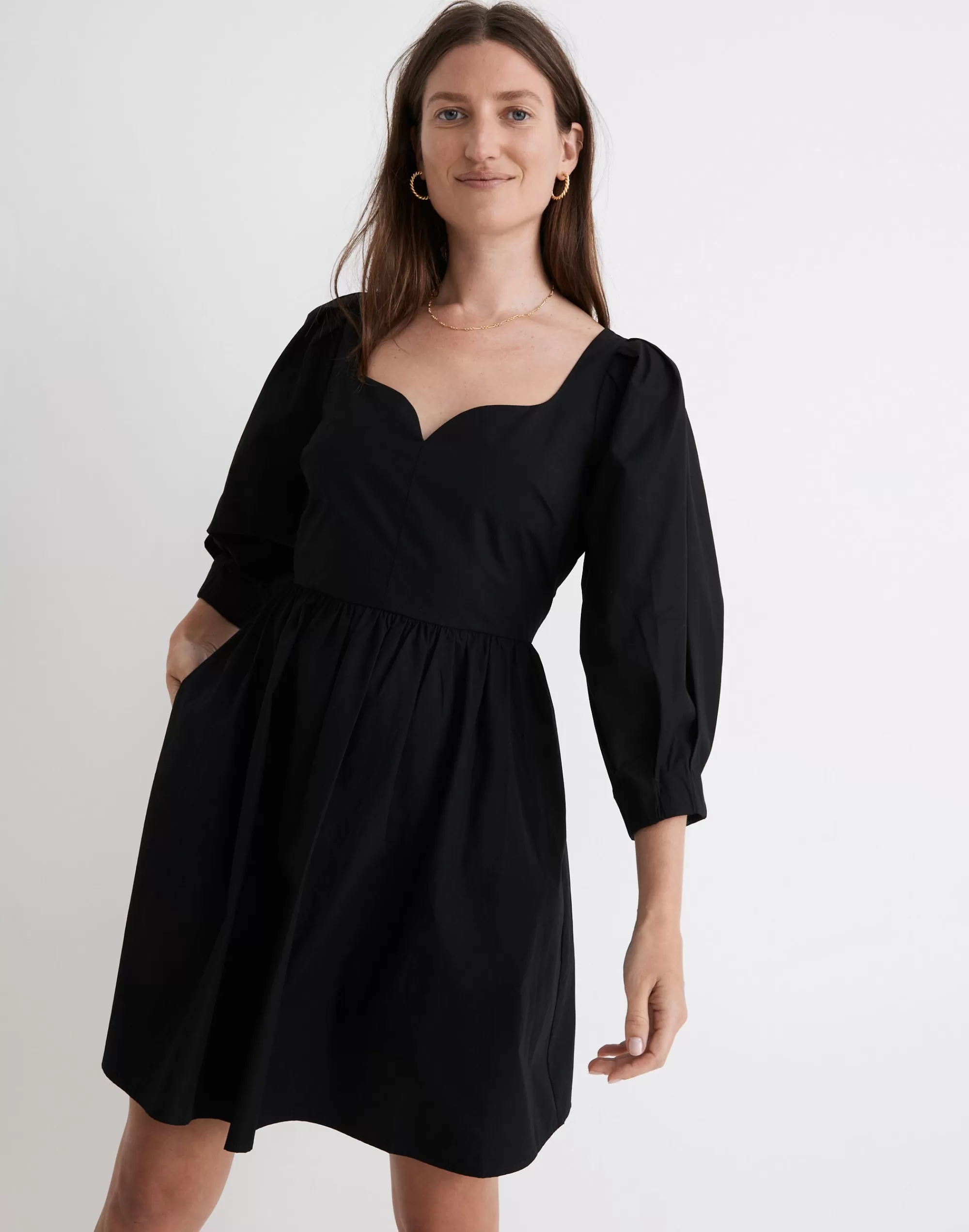 Madewell Dresses>Poplin Puff-Sleeve Mini Dress True Black