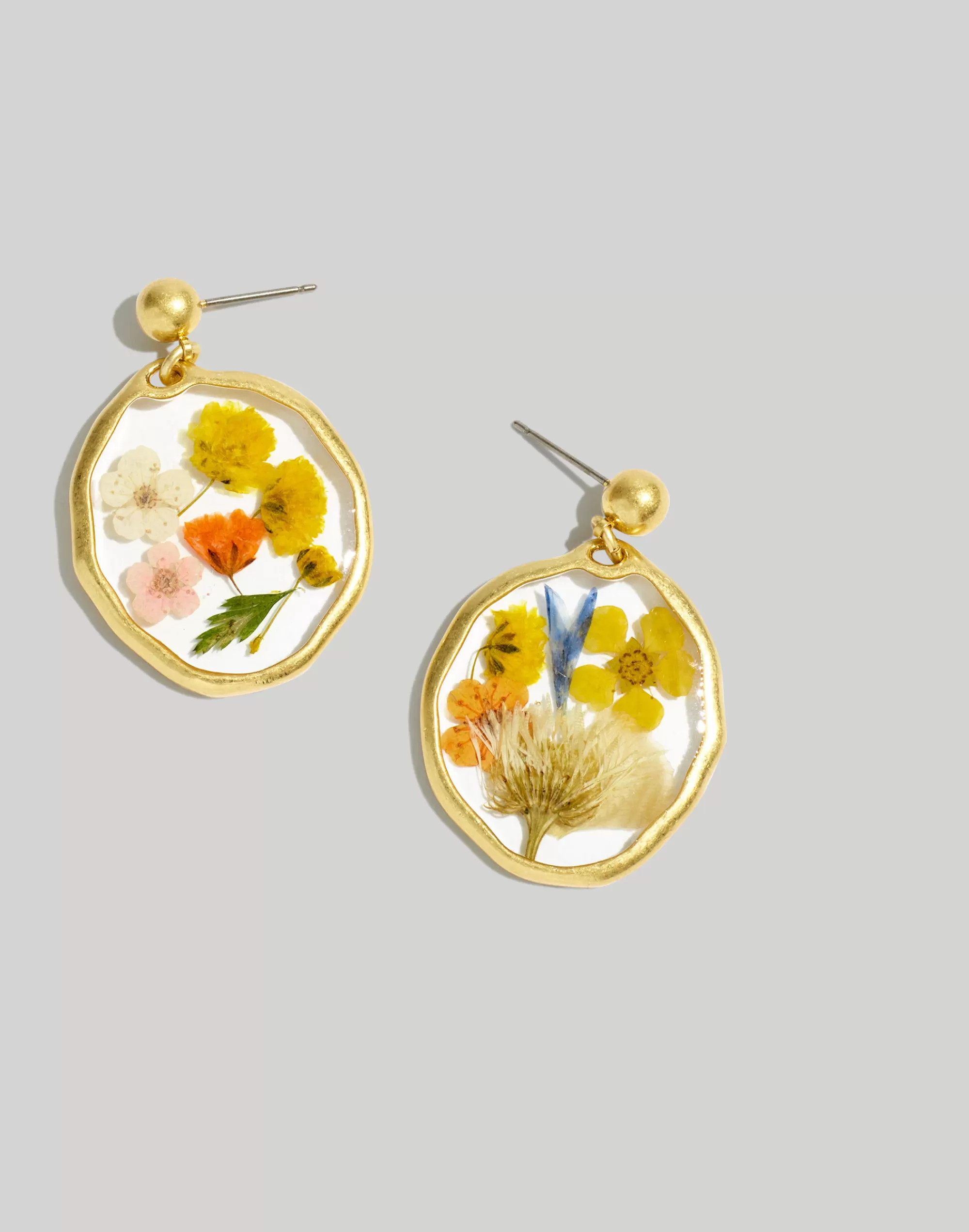 Madewell Earrings>Pressed Floral Drop Earrings Vintage Gold