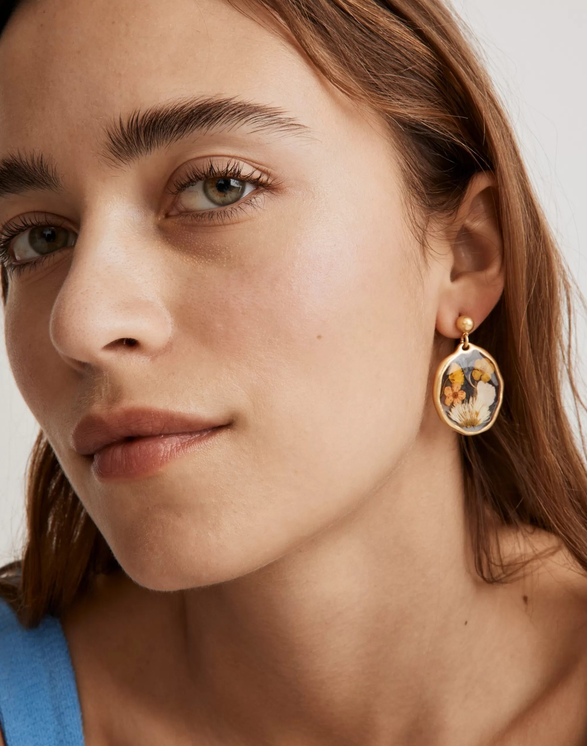 Madewell Earrings>Pressed Floral Drop Earrings Vintage Gold