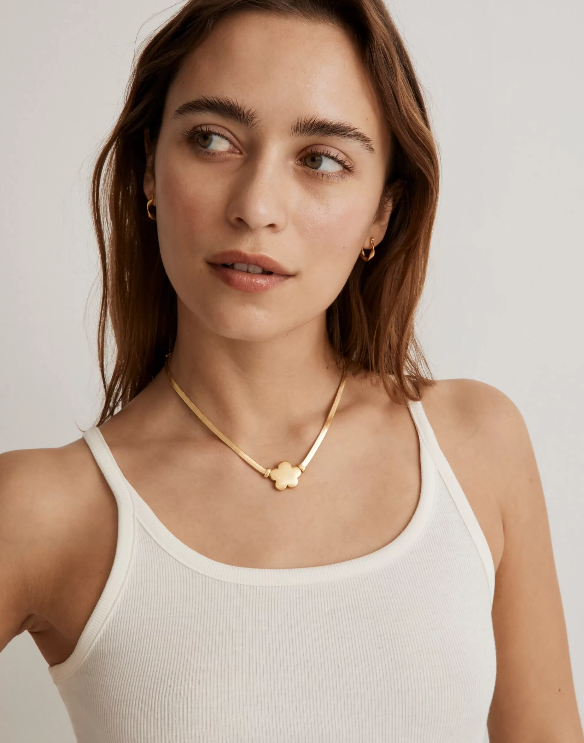 Madewell Necklaces>Puffy Charm Herringbone Necklace Vintage Gold