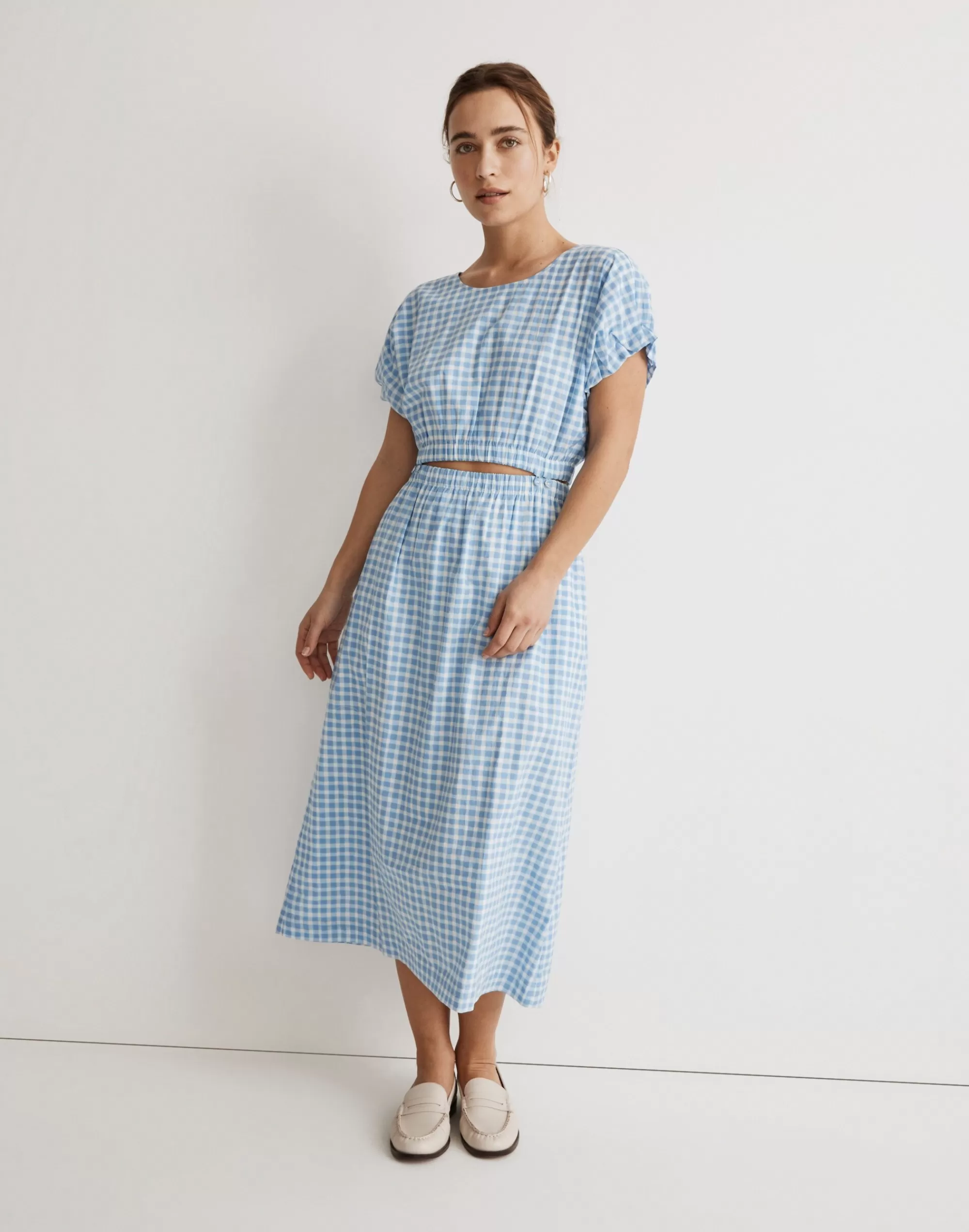 Madewell Dresses>Pull-On Dress Set In Gingham Check Shibori Yd