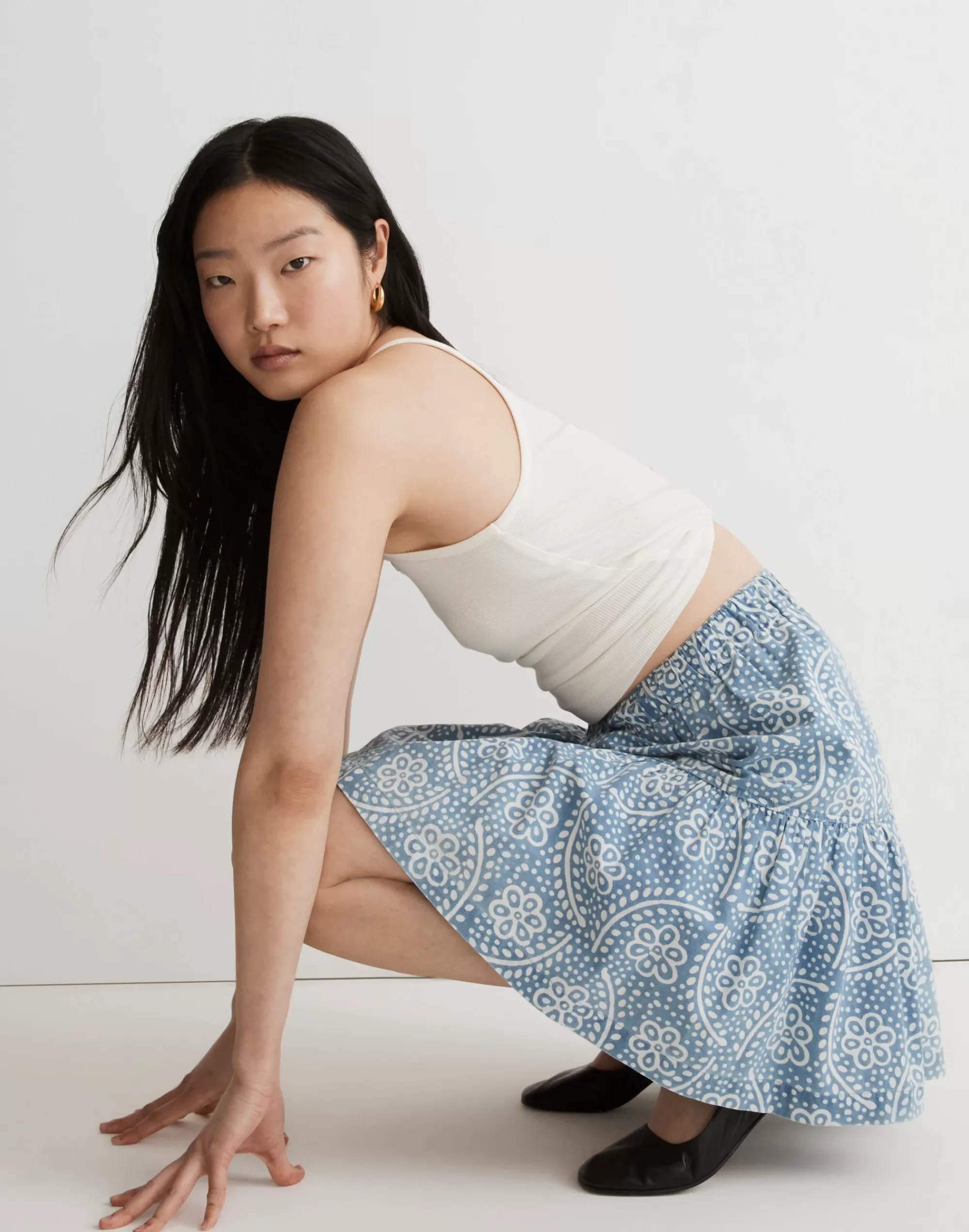 Madewell Skirts>Pull-On Ruffled Mini Skirt In Indigo Floral Batik Flower