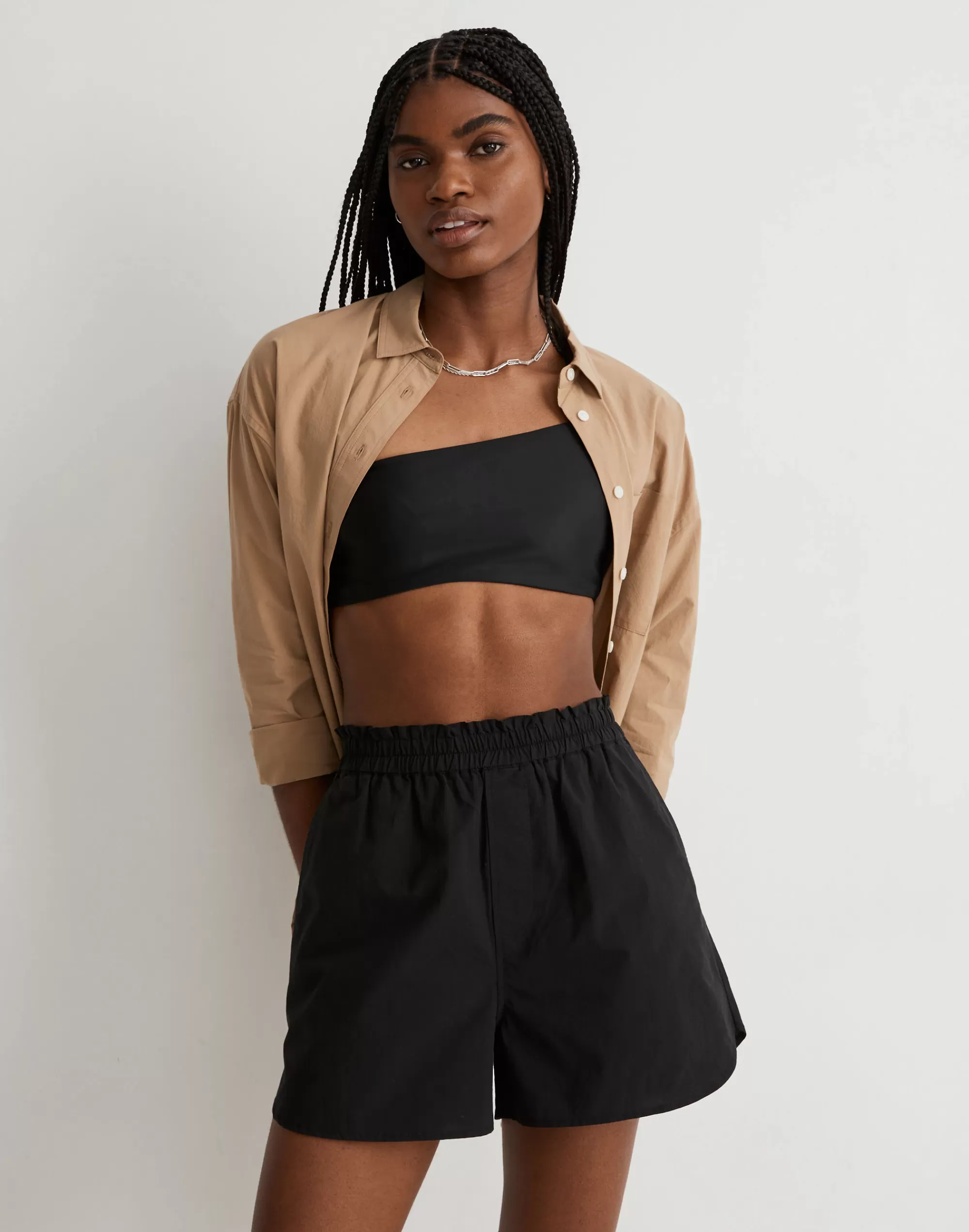 Madewell Shorts>Pull-On Shorts In Signature Poplin True Black