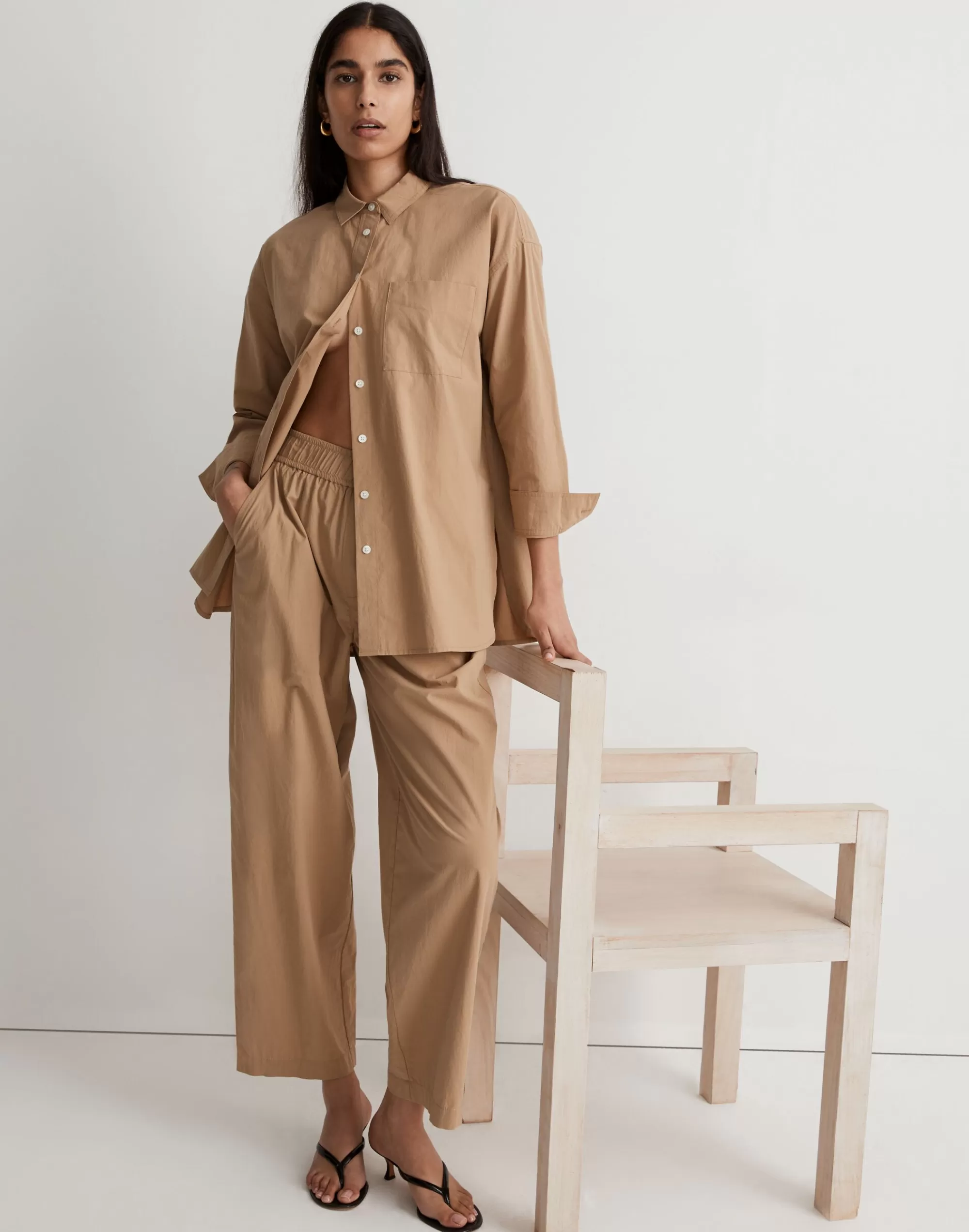 Madewell Pants>Pull-On Wide-Leg Pants In Signature Poplin Seed Khaki