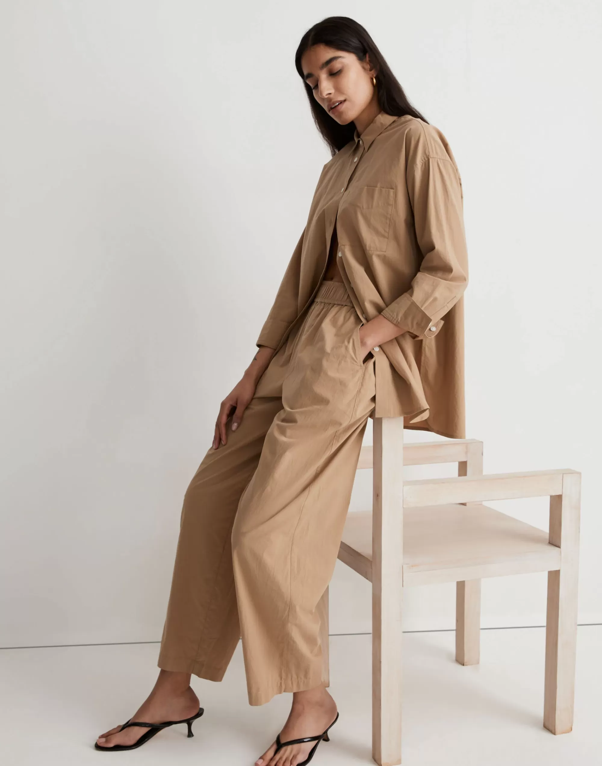 Madewell Pants>Pull-On Wide-Leg Pants In Signature Poplin Seed Khaki