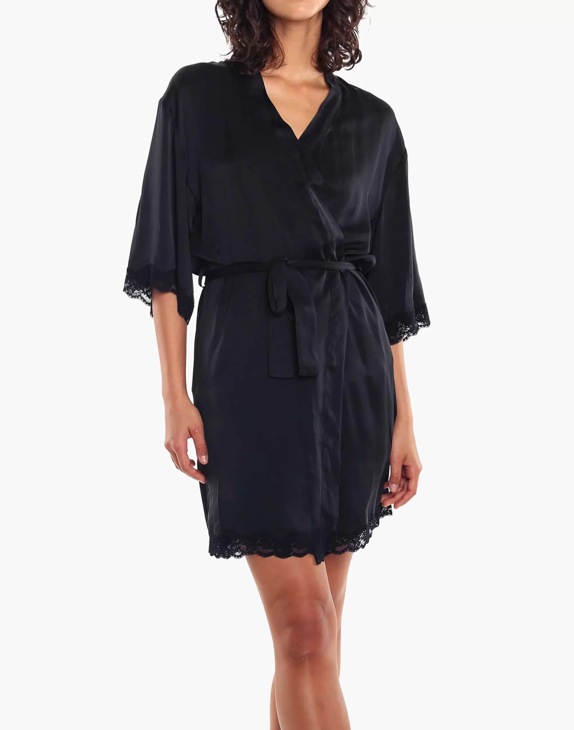 Madewell Pajamas>Pure Silk Lace Robe Black