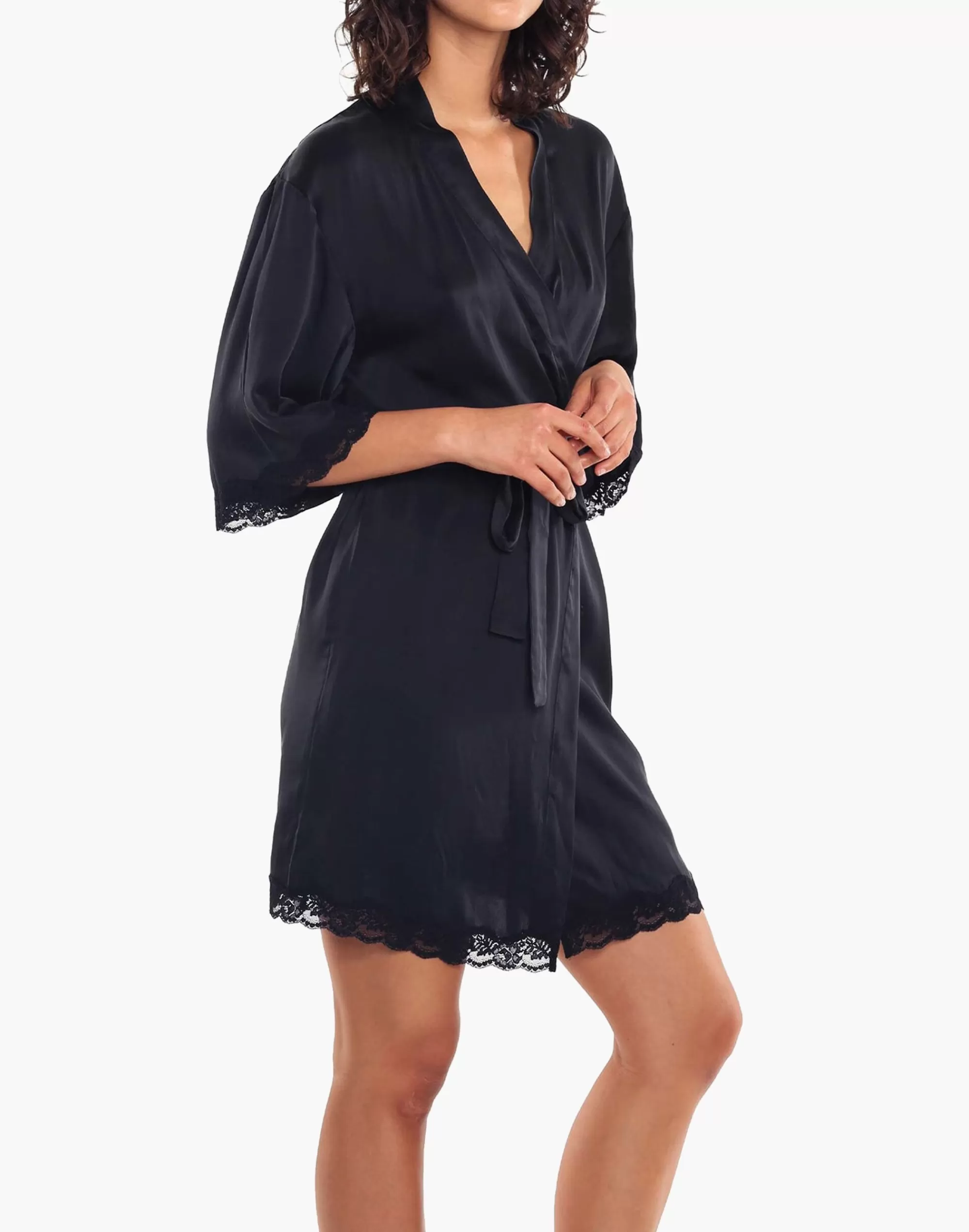 Madewell Pajamas>Pure Silk Lace Robe Black