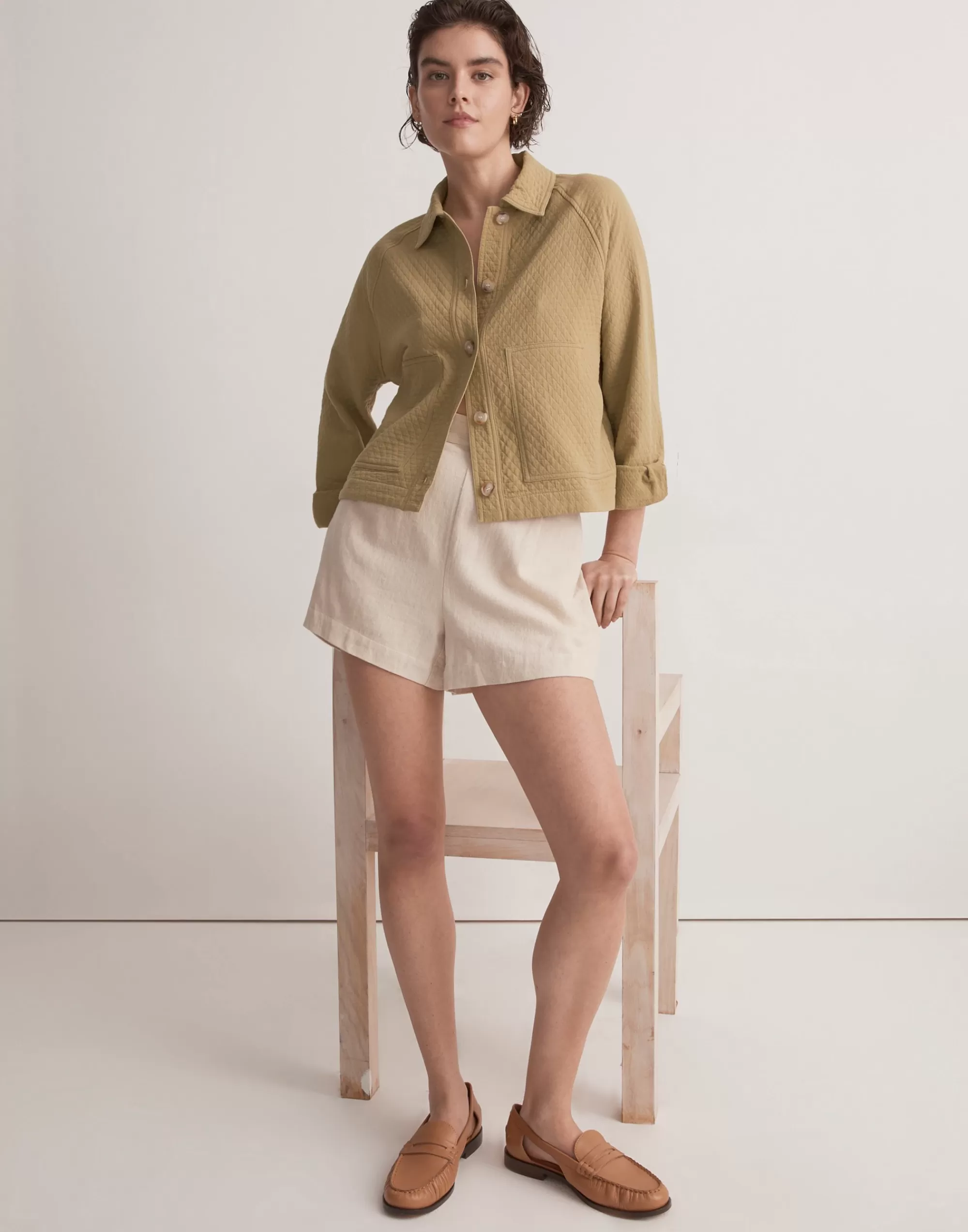 Madewell Tops & Shirts>Quilted Crop Shirt-Jacket Muted Olive