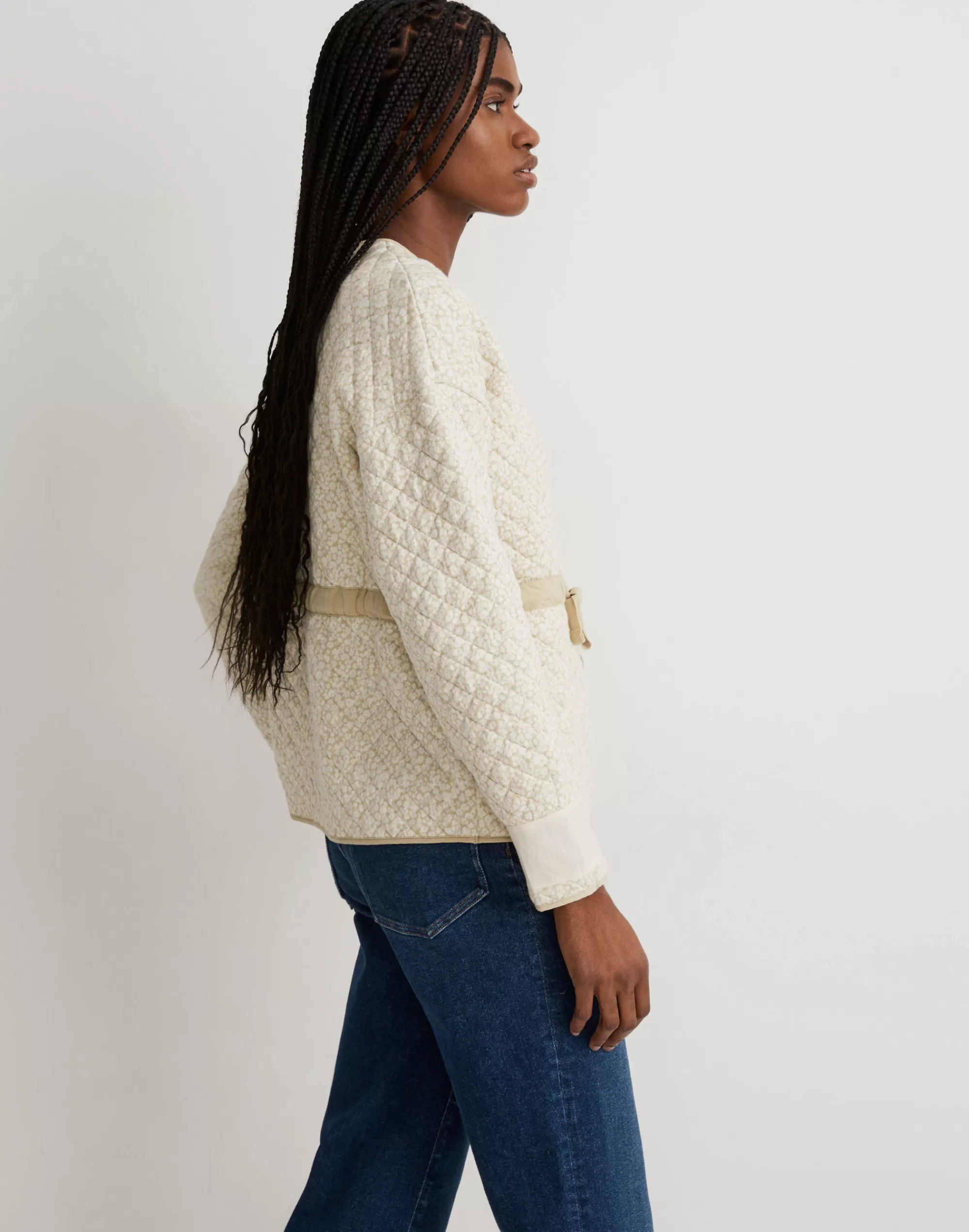 Madewell Jackets>Quilted Jacquard Snap-Front Collarless Jacket In Daisy Blooms Faded Seagrass