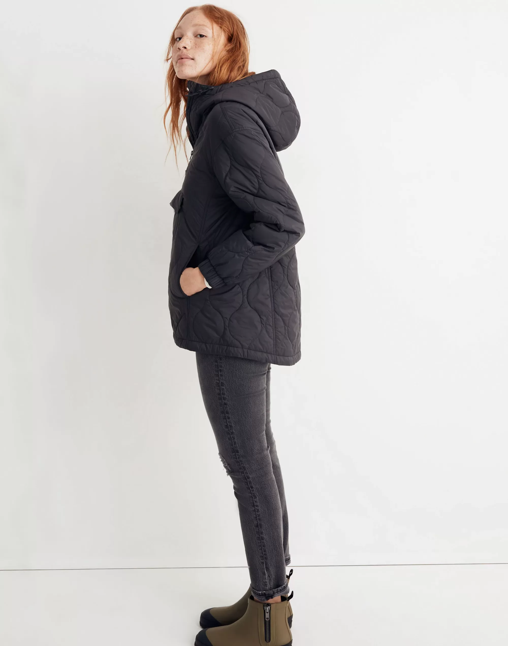 Madewell Jackets>Quilted Packable Popover Puffer Jacket Coal