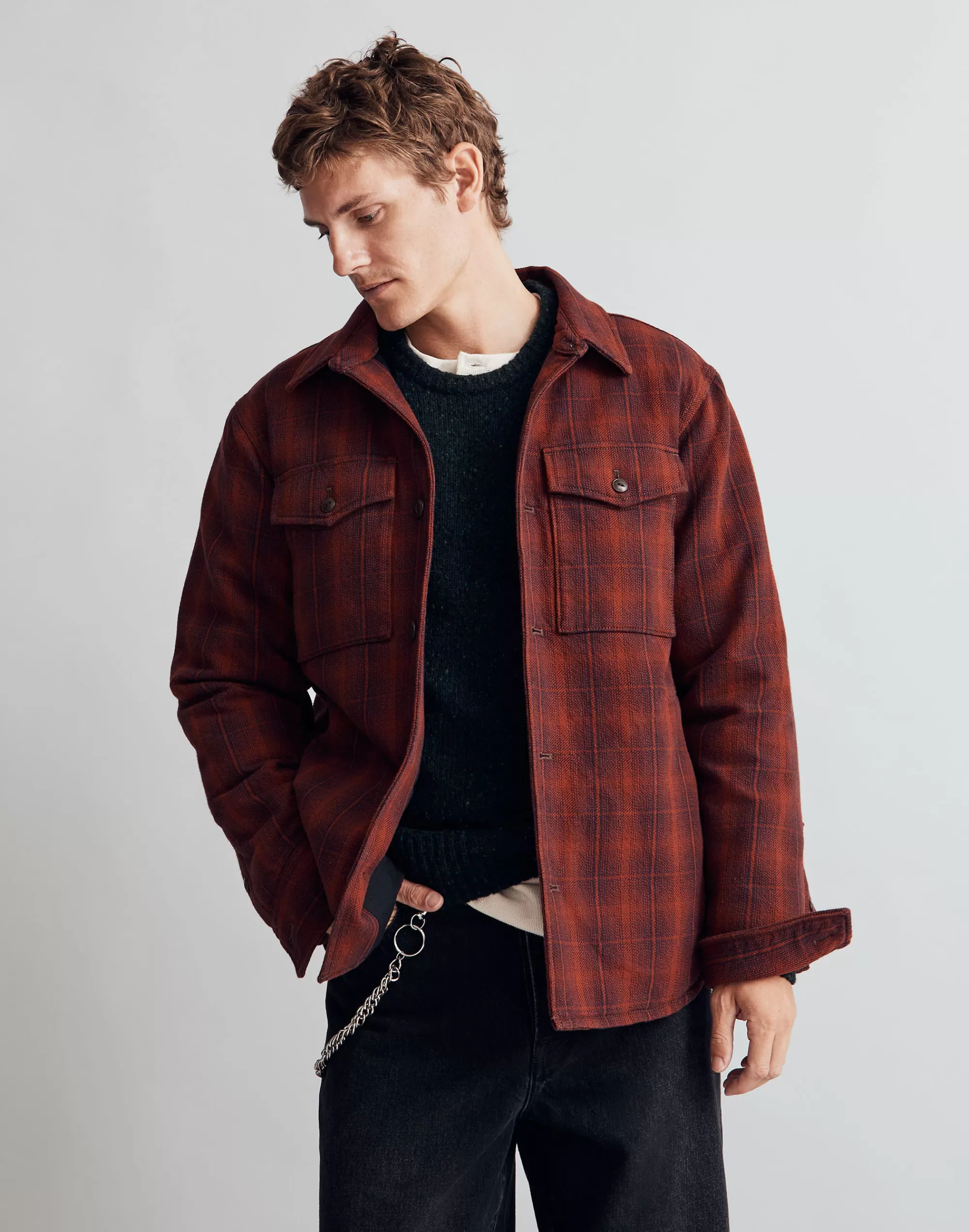 Madewell Jackets>Quilted Shirt-Jacket In Plaid Burnished Mahogany