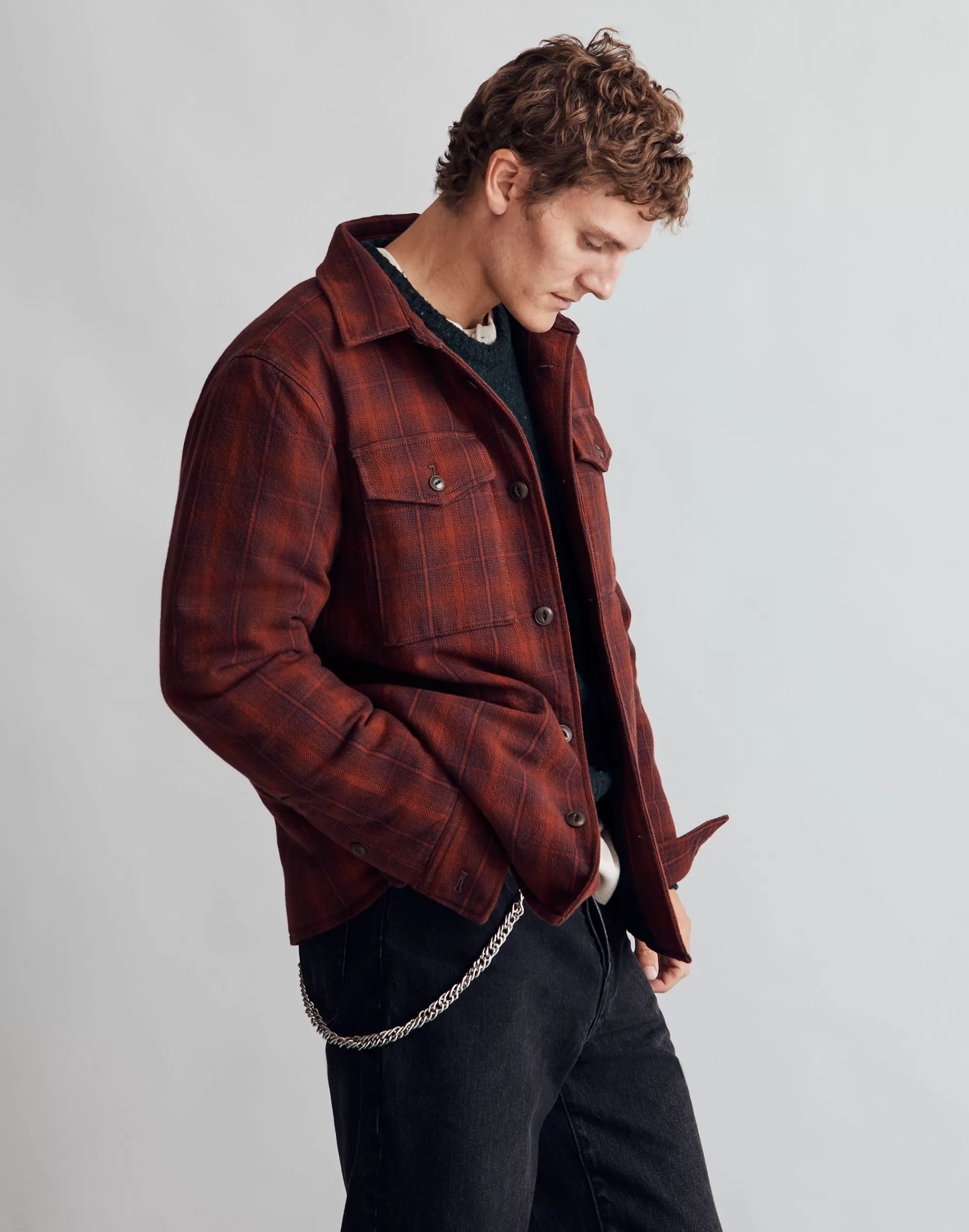 Madewell Jackets>Quilted Shirt-Jacket In Plaid Burnished Mahogany