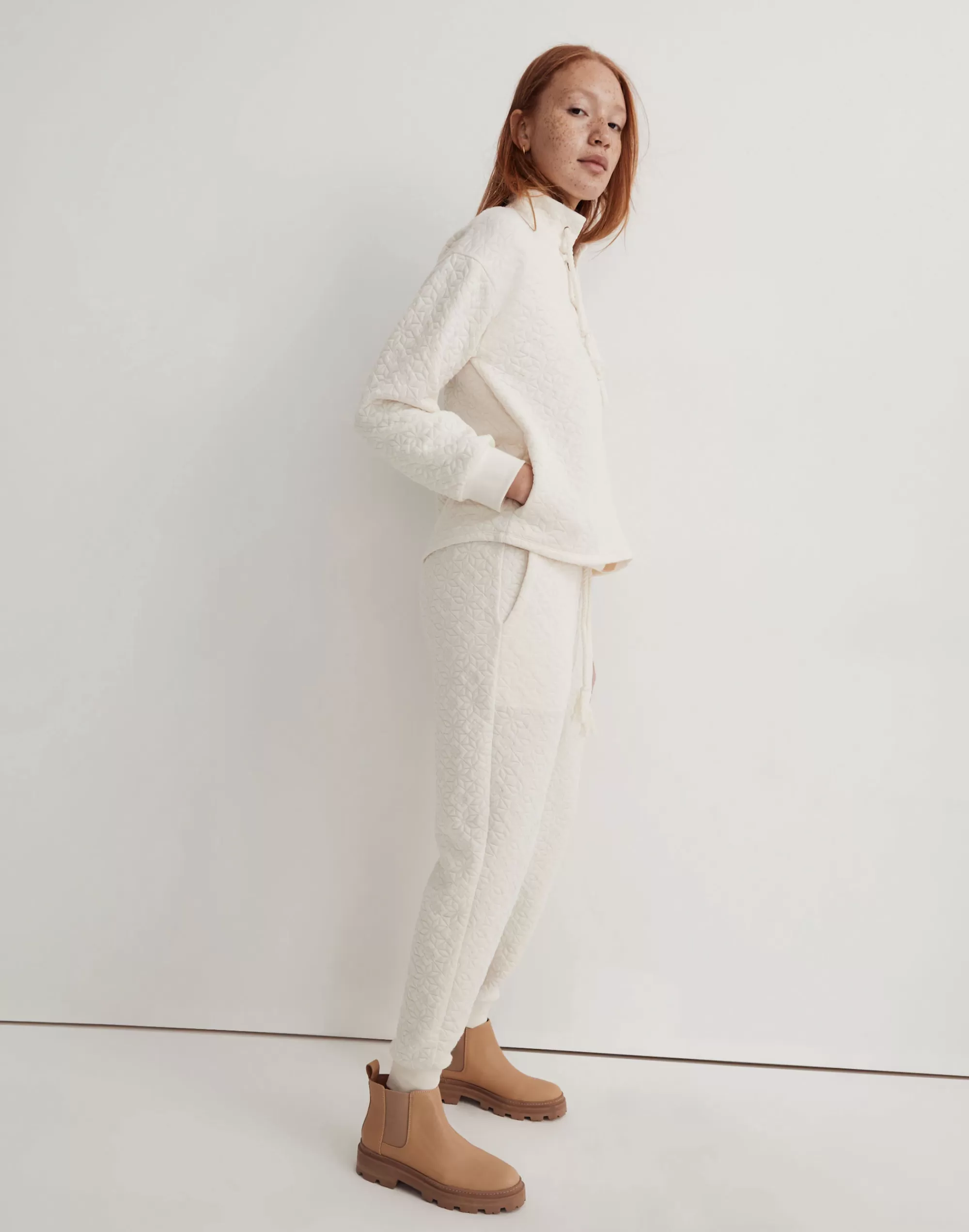 Madewell Sweatshirts & Sweatpants>Quilted-Knit Lace-Up Sweatshirt Antique Cream