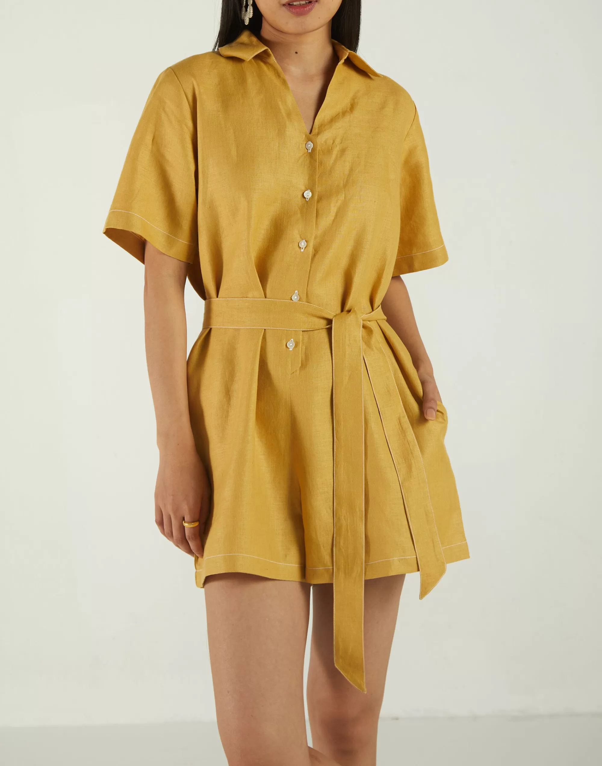 Madewell Jumpsuits & Overalls>Reistor Barefoot In The Park Romper Mustard