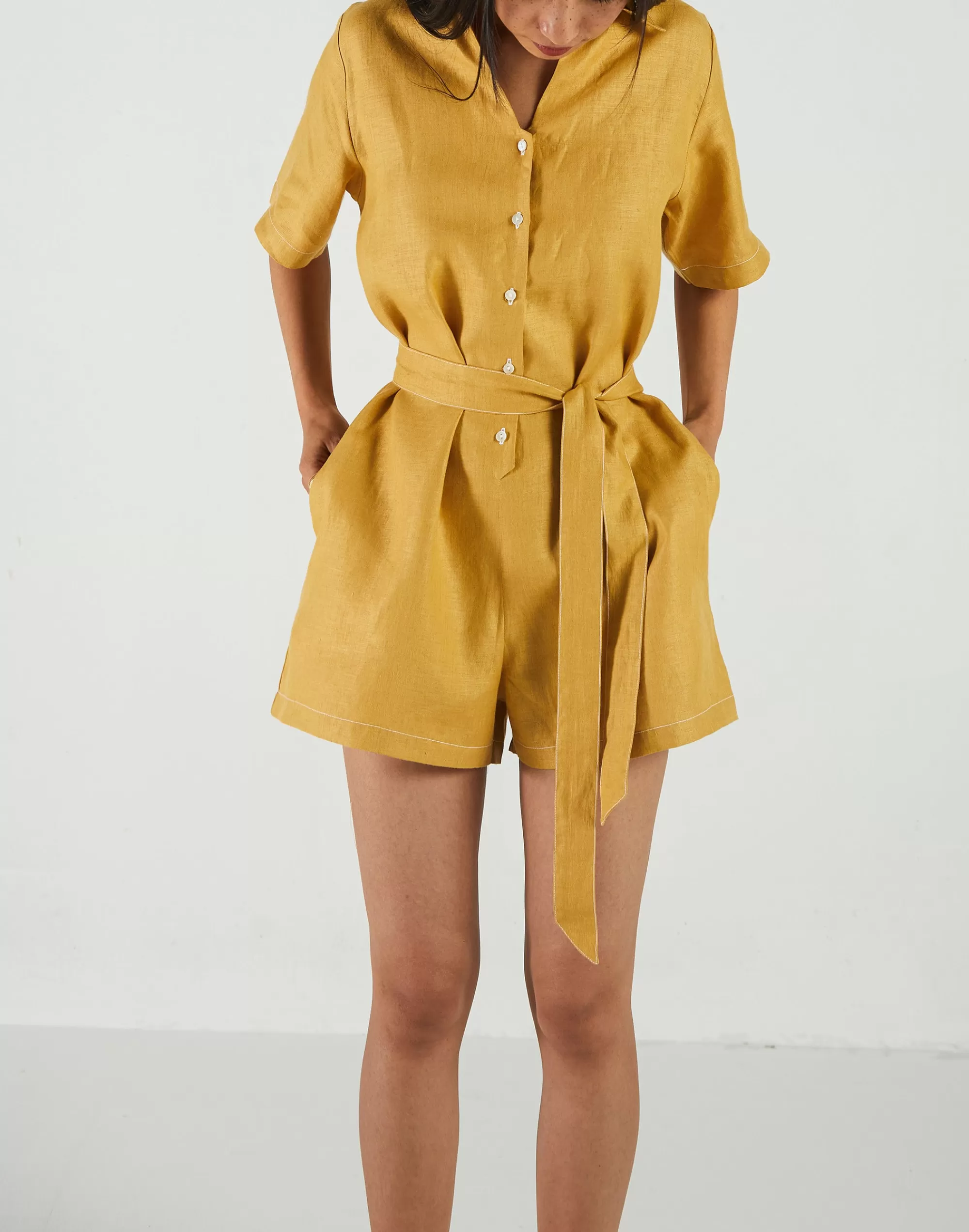 Madewell Jumpsuits & Overalls>Reistor Barefoot In The Park Romper Mustard