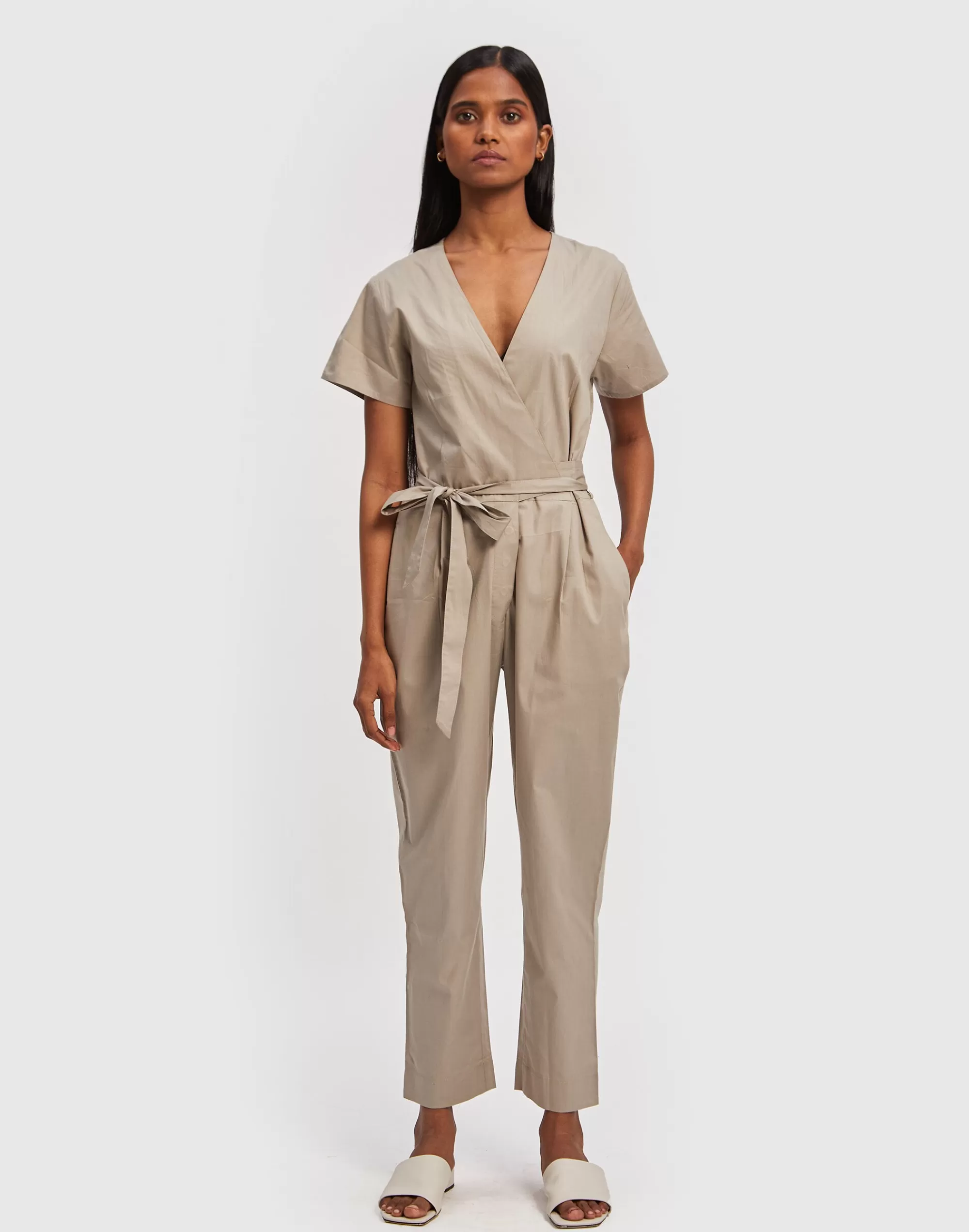 Madewell Dresses>Reistor Cropped Wrap Jumpsuit Sand