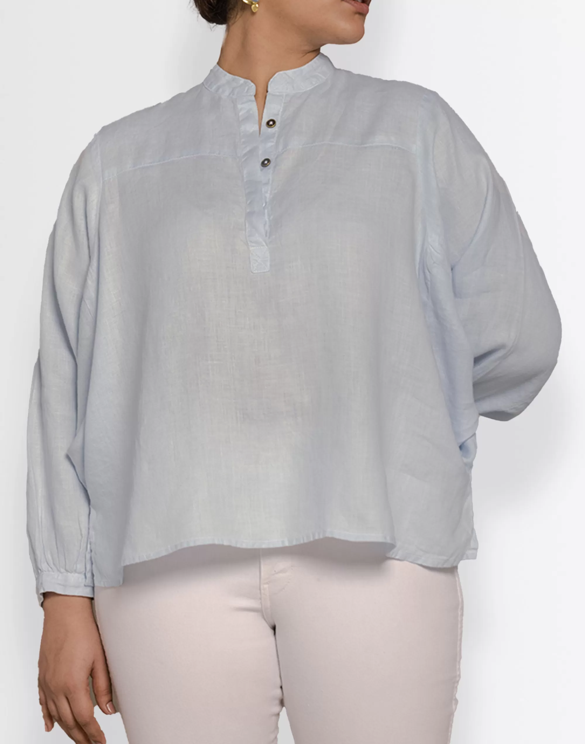 Madewell Tops & Shirts>Reistor Hemp Afternoon Thunderstorm Henley Shirt Light Blue