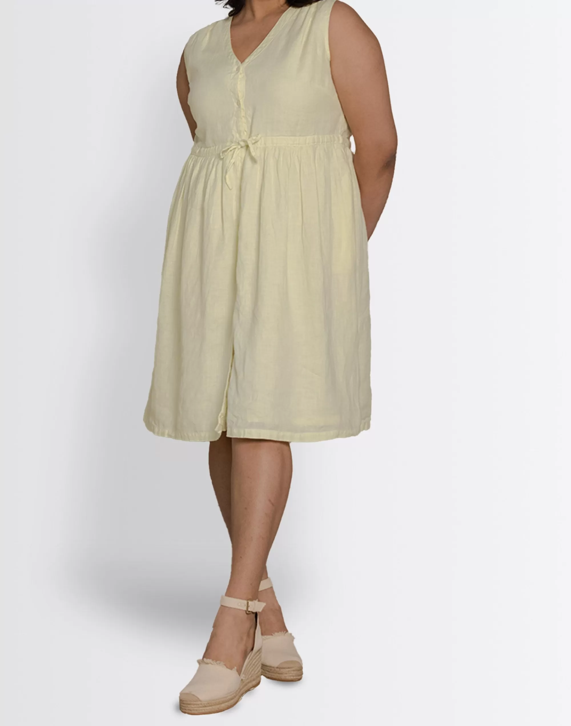 Madewell Dresses>Reistor Hemp Pina Colada Season Drawstring Dress Light Yellow