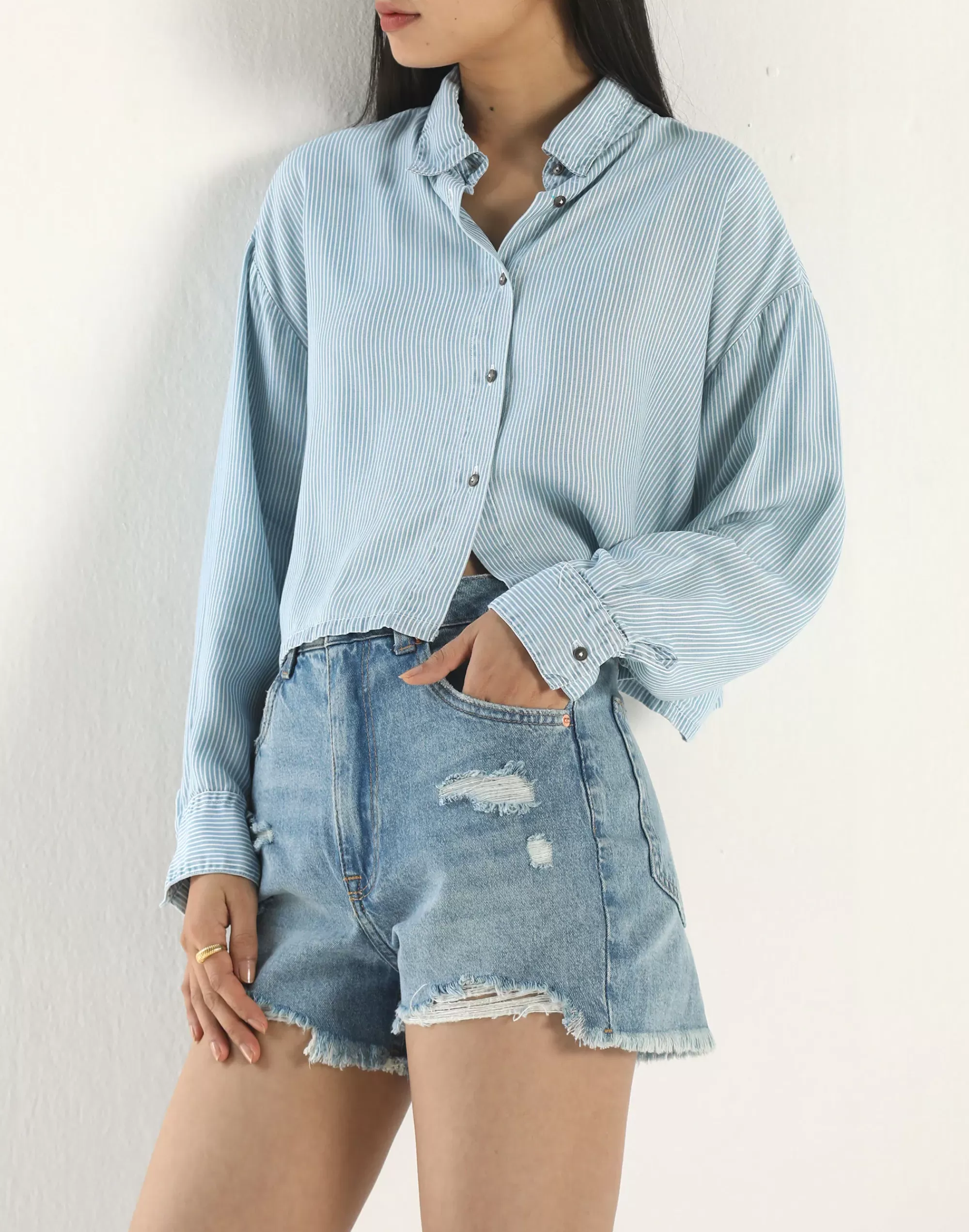 Madewell Tops & Shirts>Reistor Tencel Crop It Like Its's Hot Shirt Blue