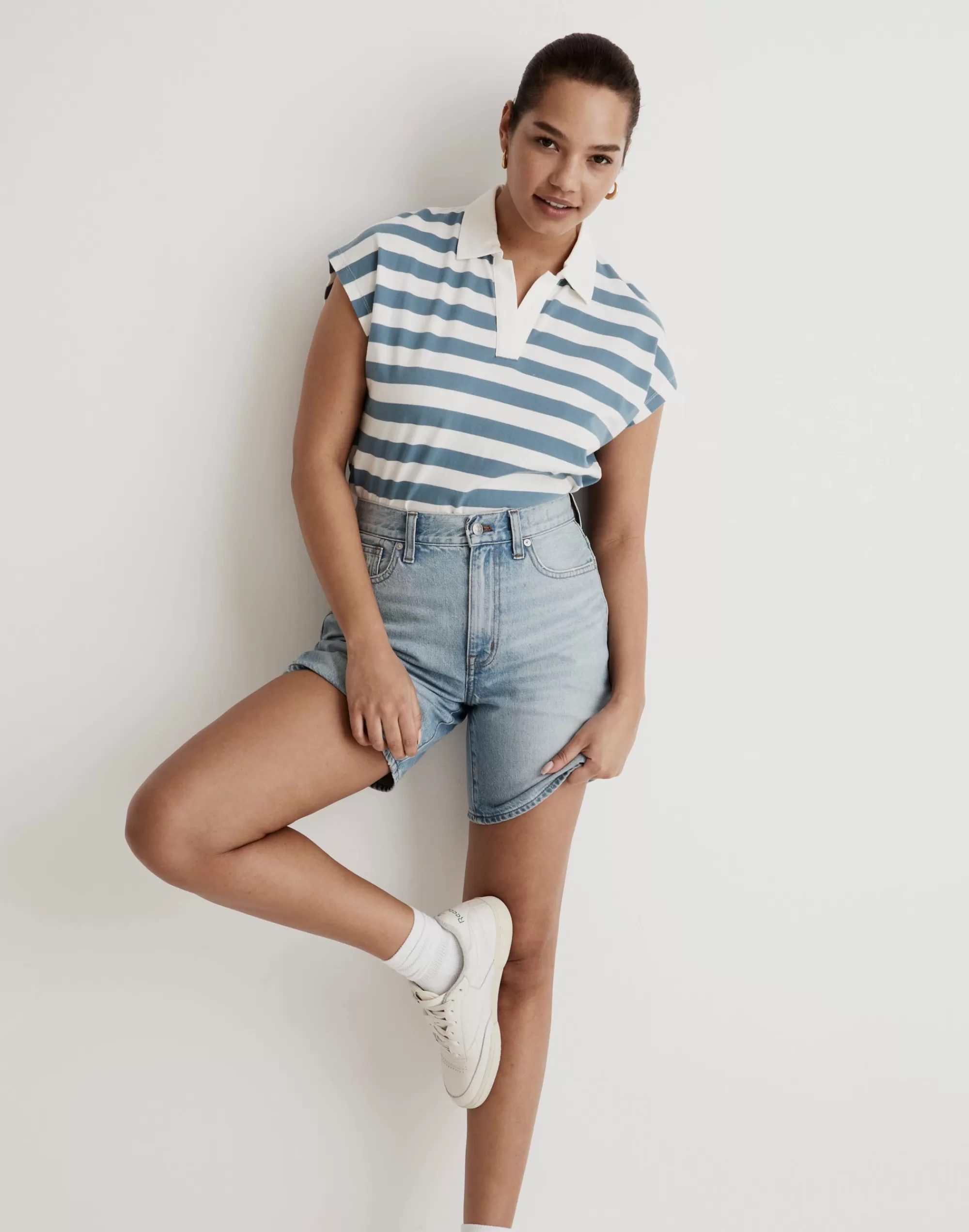 Madewell Tees>Relaxed Polo Tee In Stripe Ocean