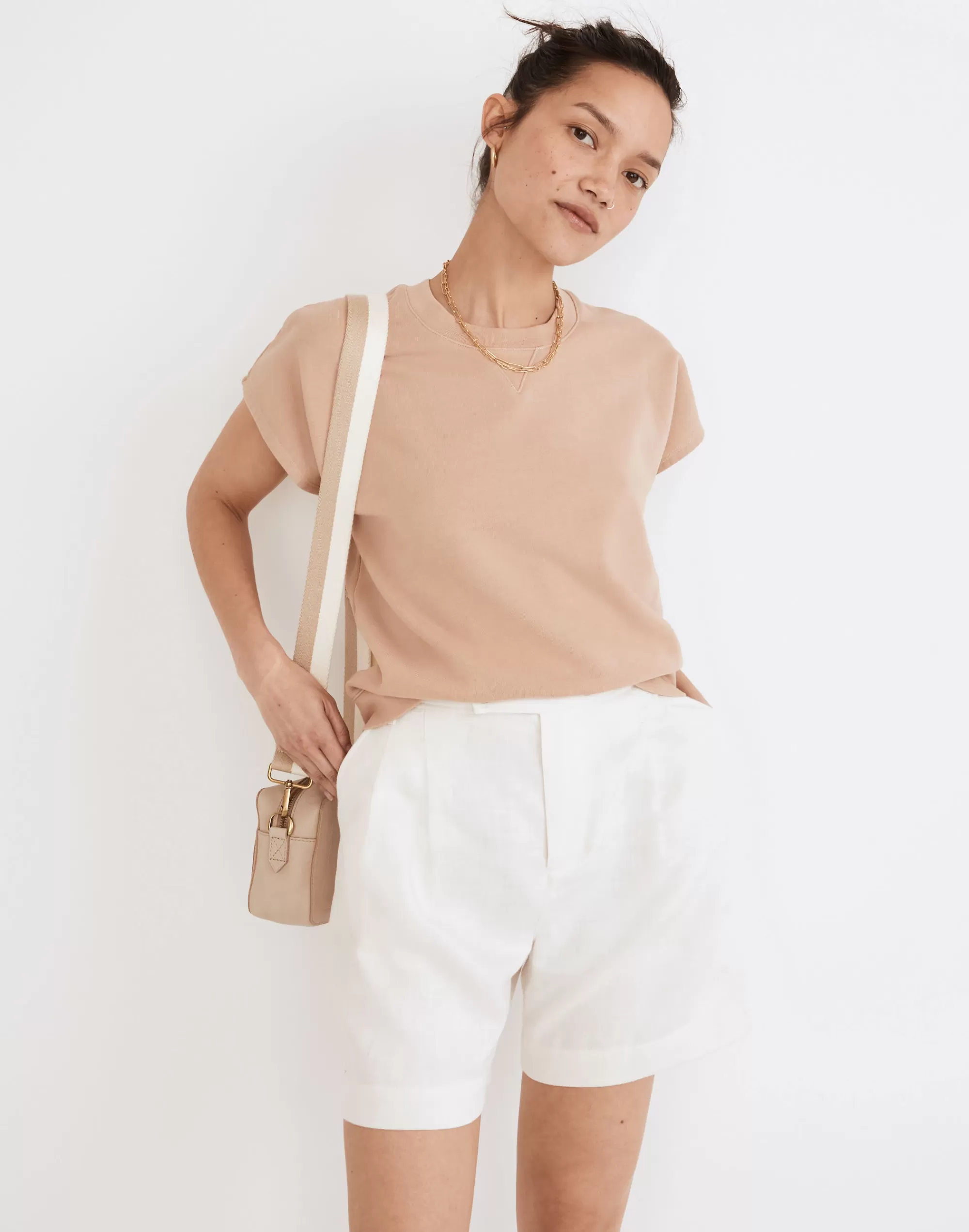 Madewell Tees>(Re)Sourced Cotton Short-Sleeve Relaxed Sweatshirt Sandstone