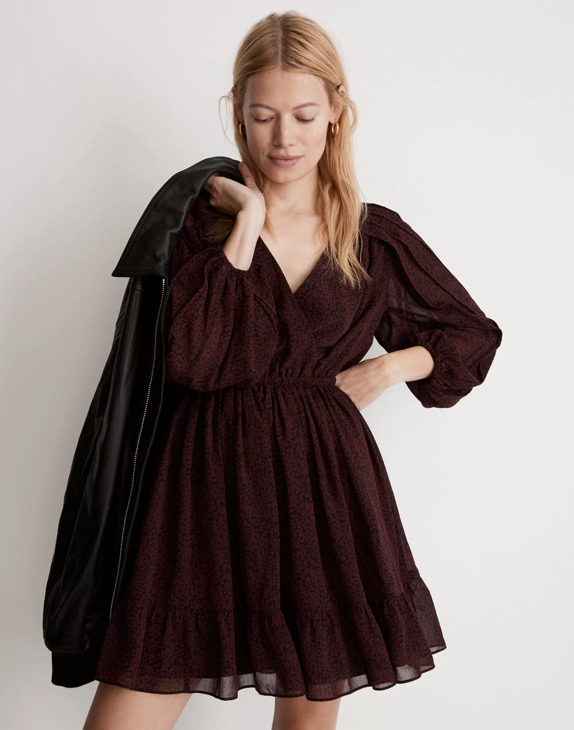 Madewell Dresses>(Re)Sourced Georgette Faux-Wrap Mini Dress Cabernet