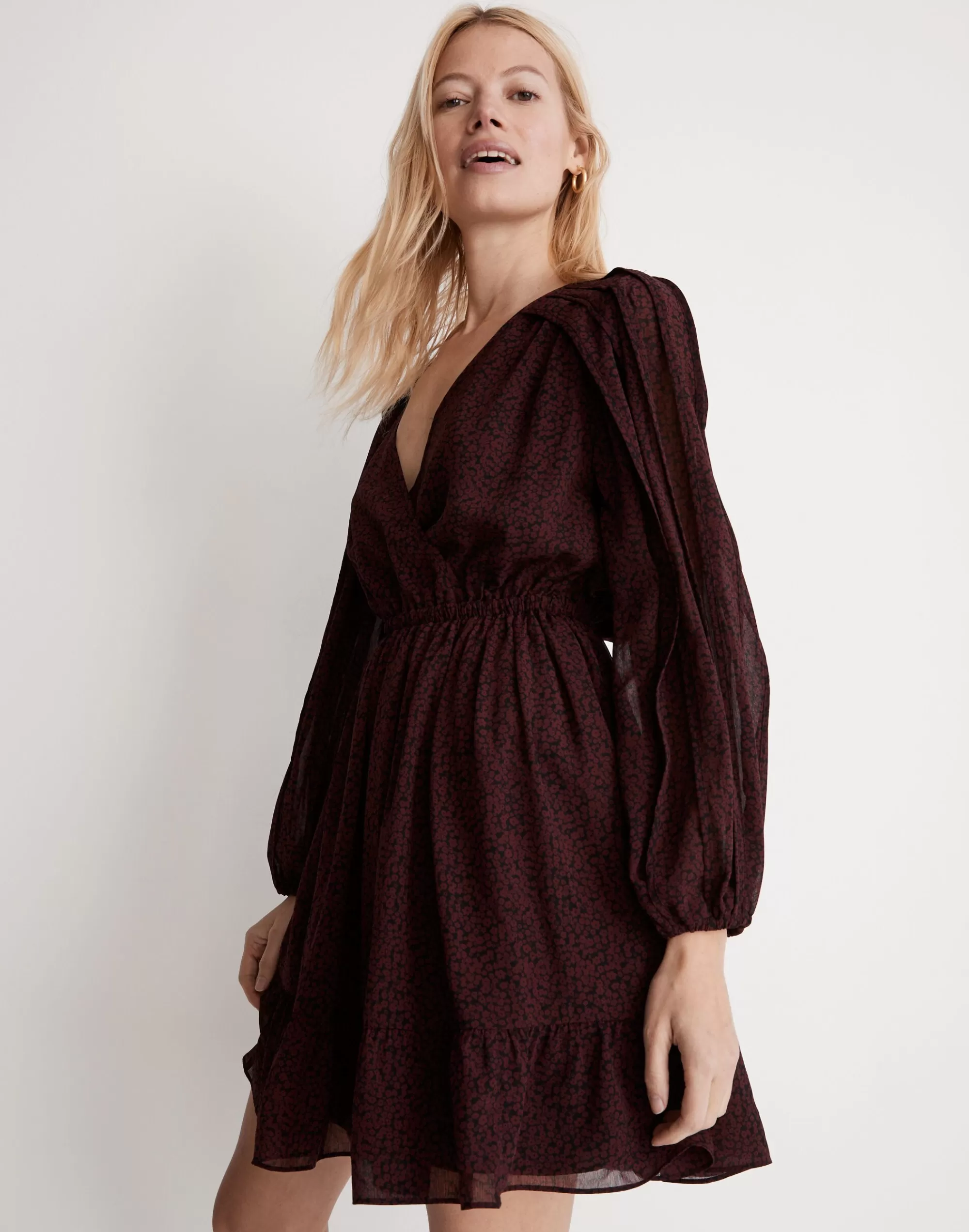 Madewell Dresses>(Re)Sourced Georgette Faux-Wrap Mini Dress Cabernet