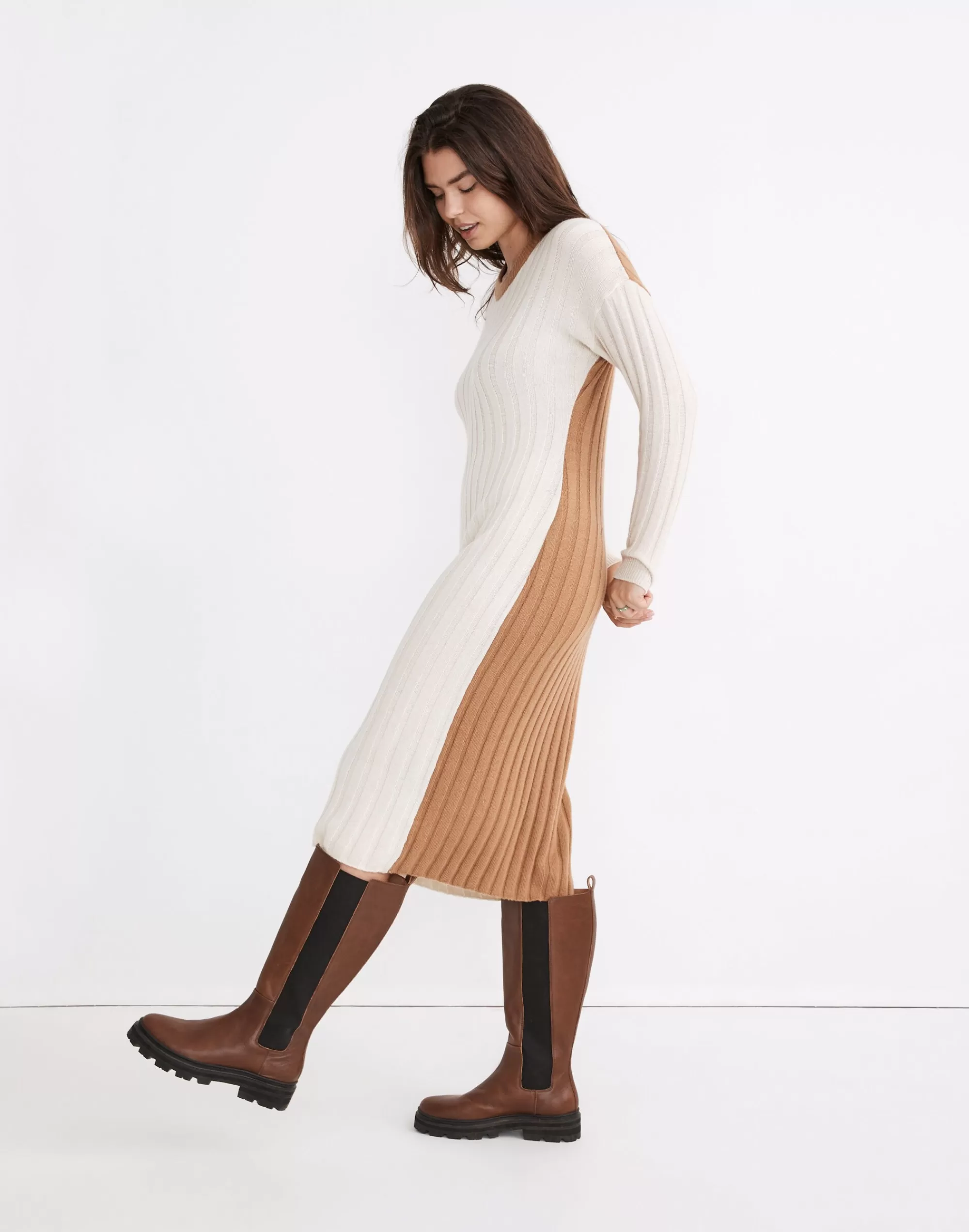 Madewell Dresses>(Re)Sourced Ribbed Midi Sweater Dress Antique Cream