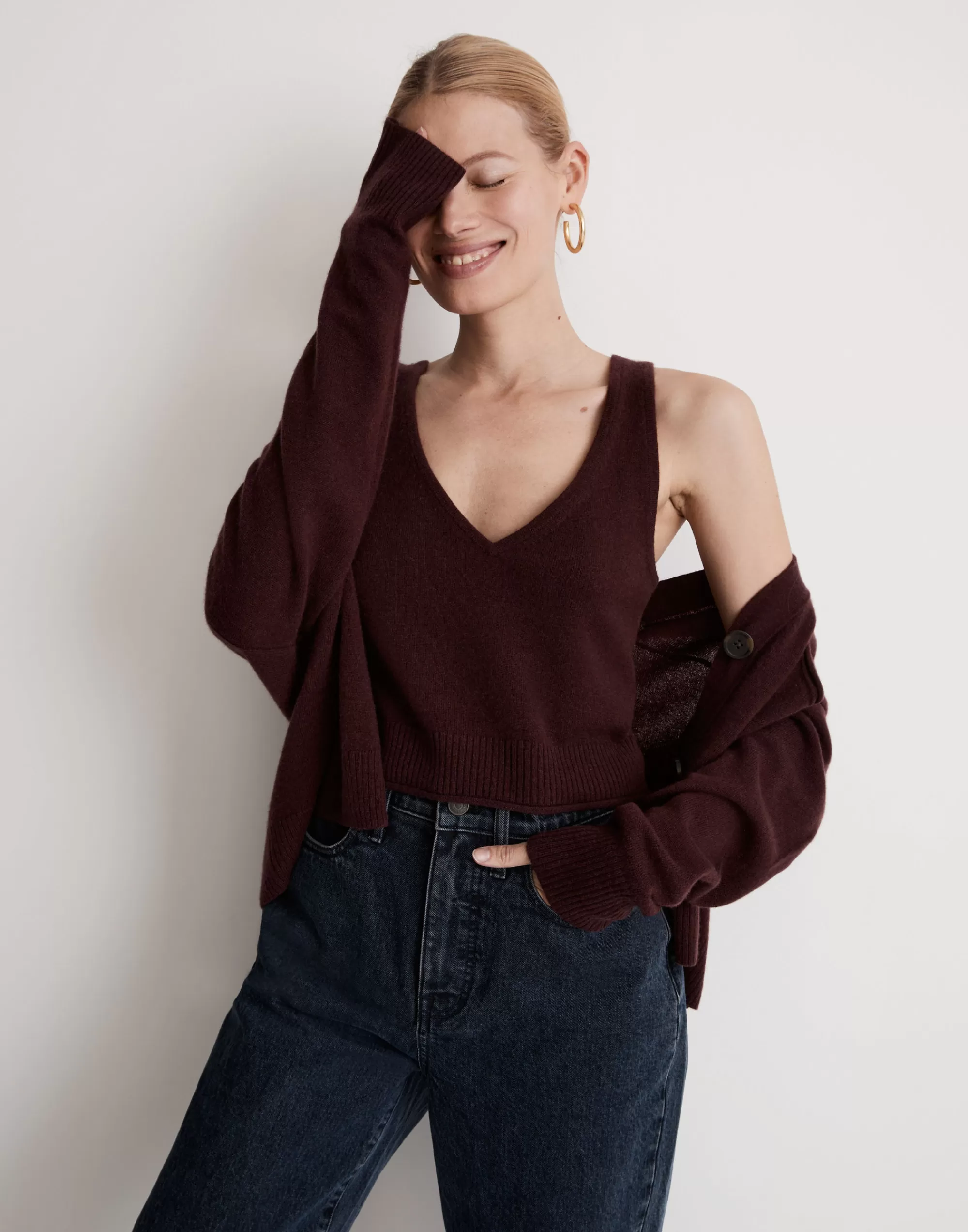 Madewell Sweaters>(Re)Sponsible Cashmere Valoma V-Neck Tank Heather Mulberry