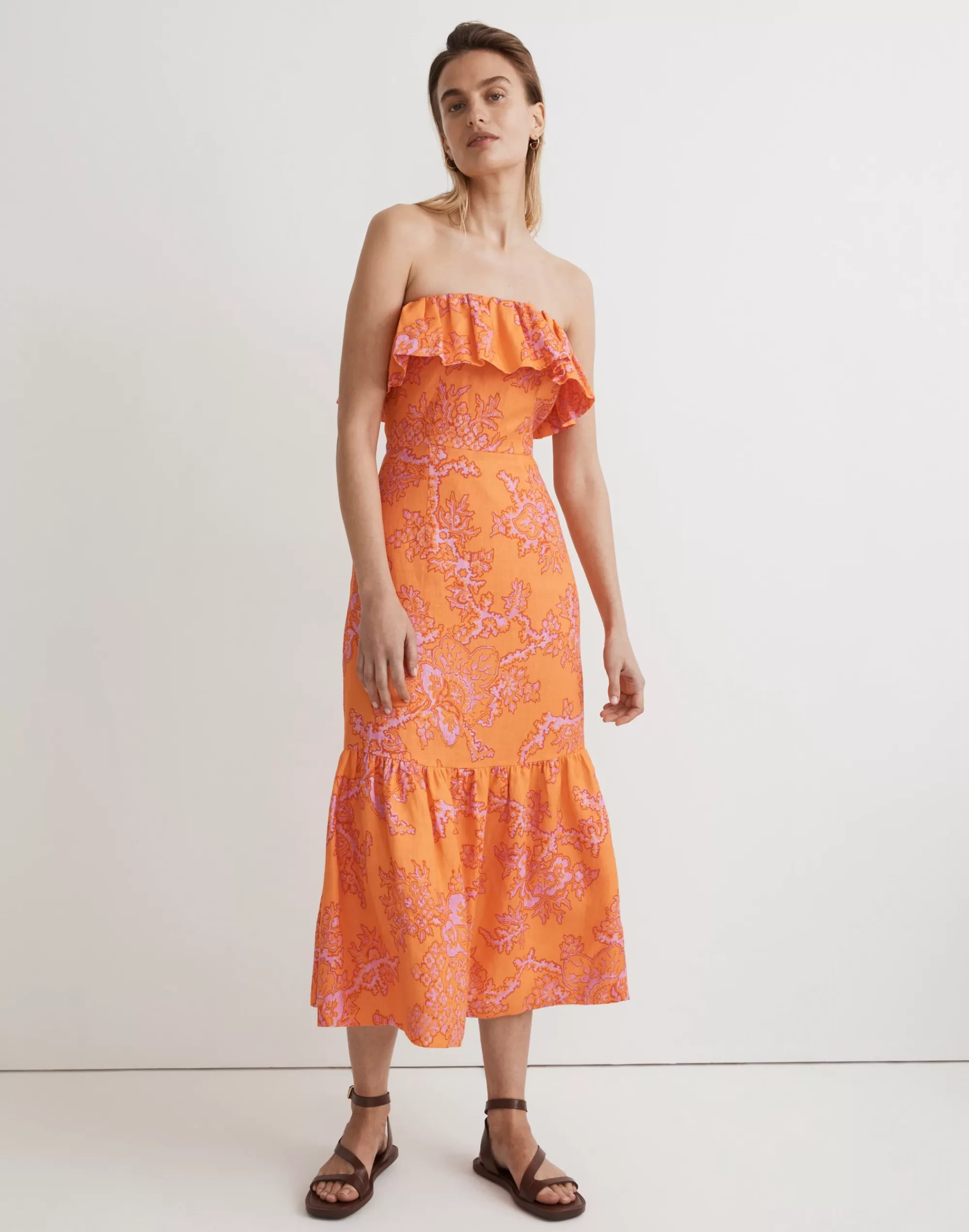 Madewell Dresses>Rhode Thea Midi Dress Coral Reef Grande