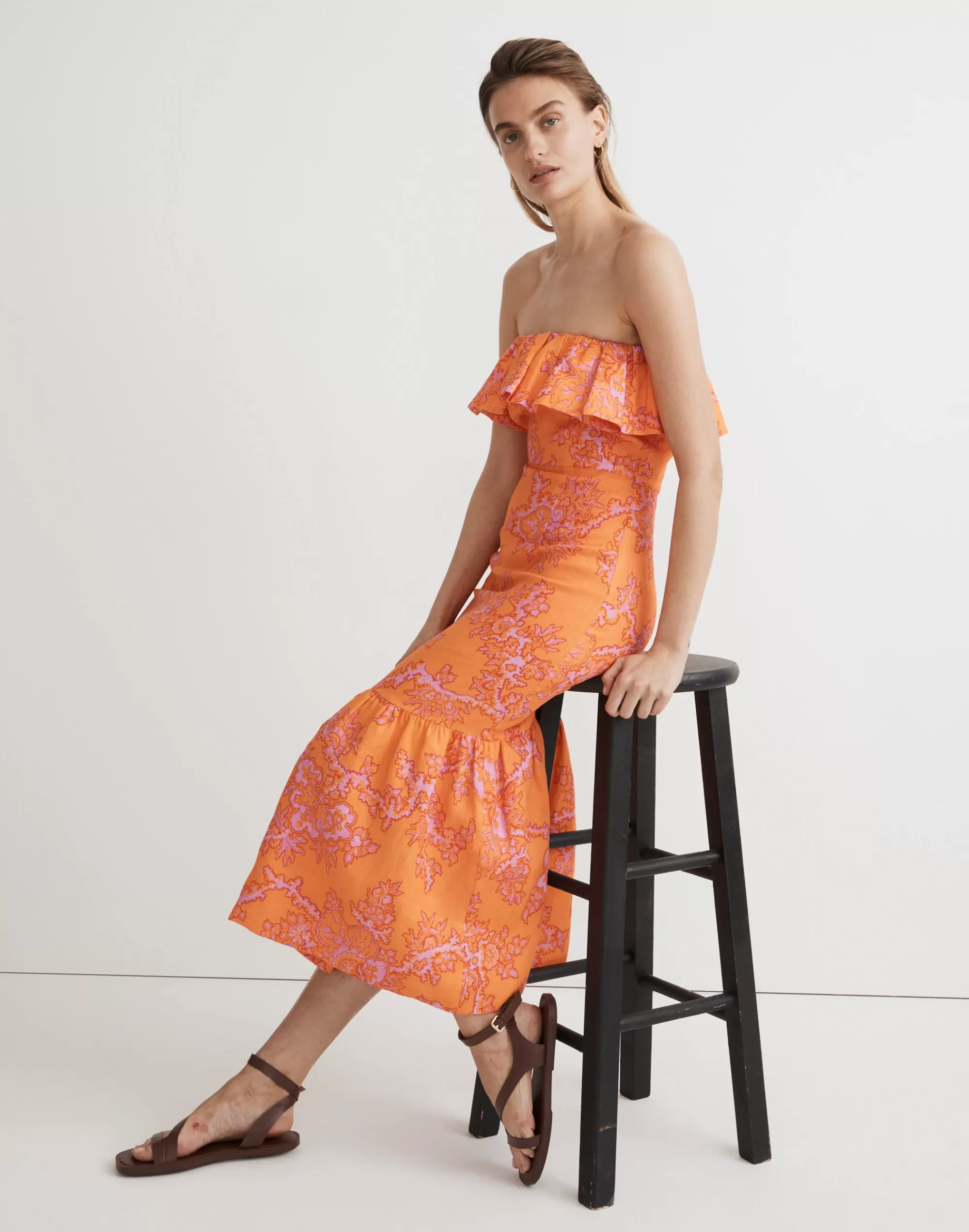 Madewell Dresses>Rhode Thea Midi Dress Coral Reef Grande